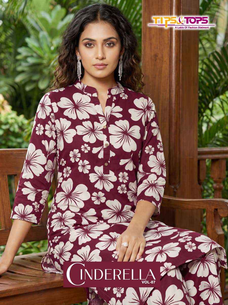 TIPS AND TOPS CINDERELLA VOL 7 RAYON PRINT FANCY KURTI WITH BOTTOM PAIR WHOLESALE RATE ( 6 PCS CATALOG )