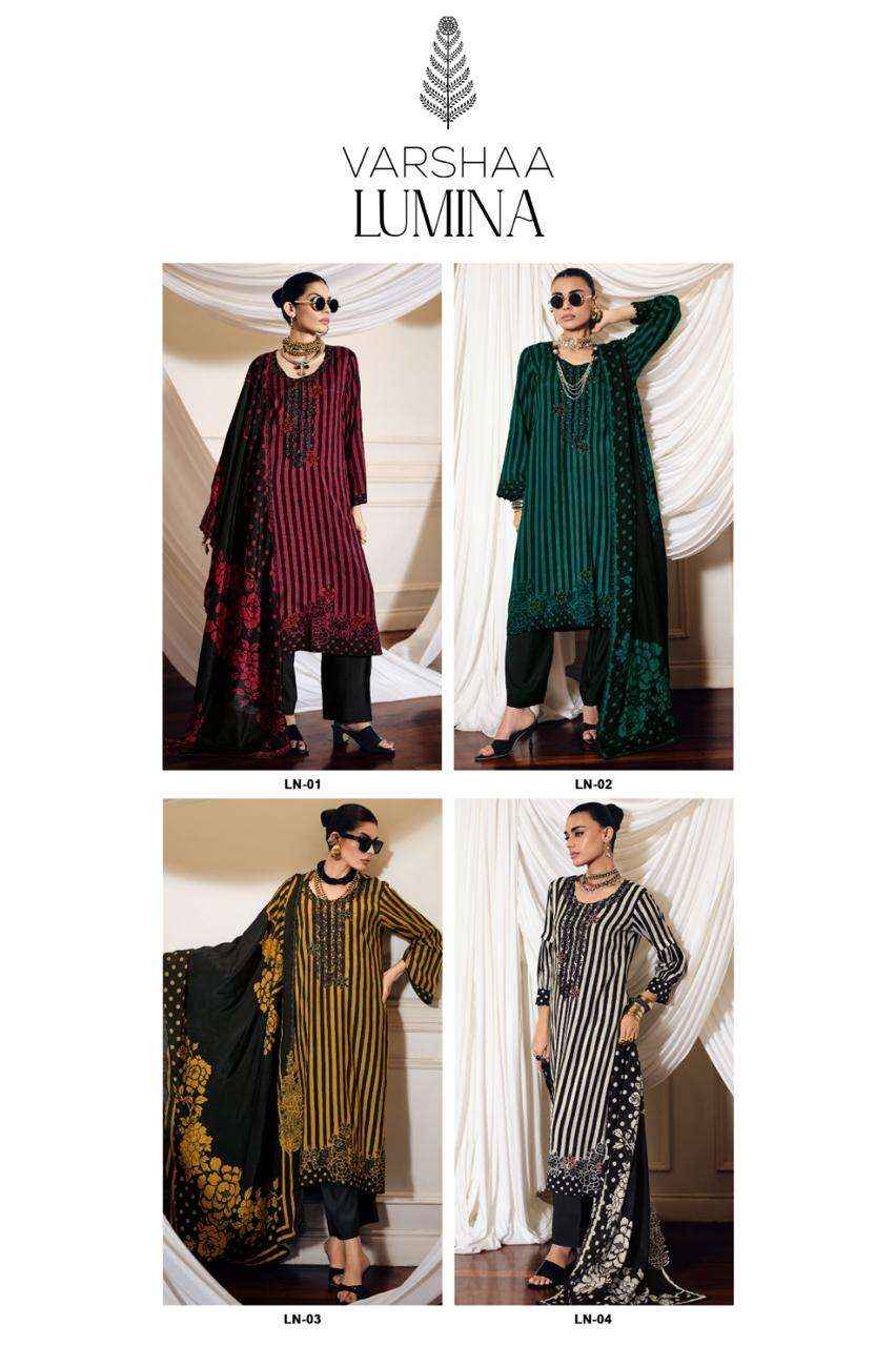 Varsha Lumina Exclusive Designs Muslin Salwar Kameez Wholesale Rate ( 4 Pcs Catalog )
