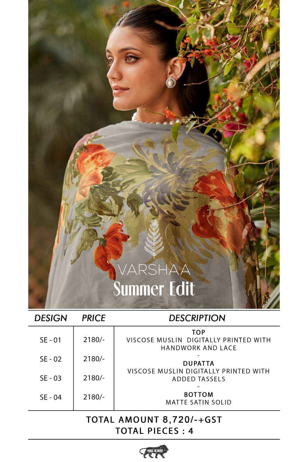 Varsha Summer Edit Digital Printed Muslin Salwar Kameez Wholesale Rate ( 4 Pcs Catalog )