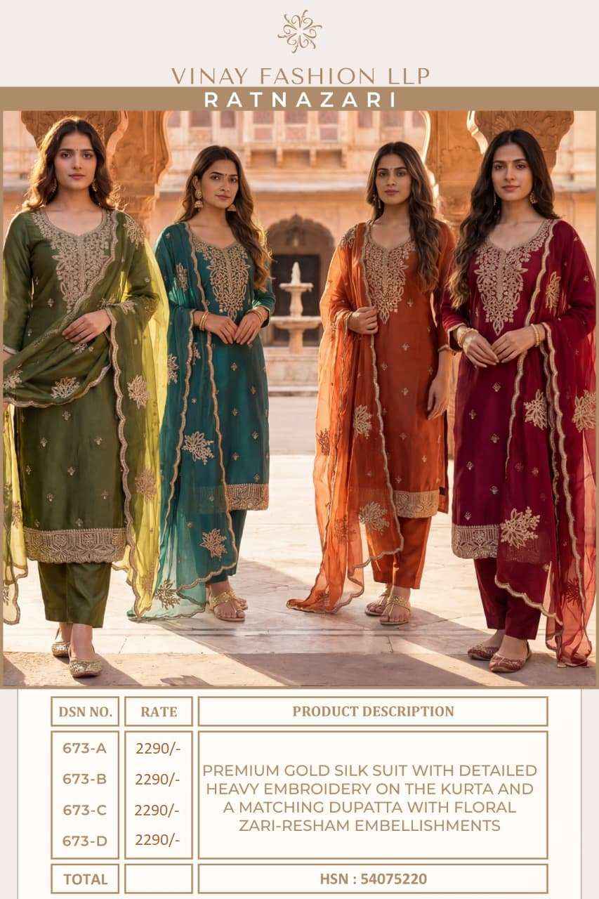 Vinay Fashion Kuleesh Ratnazari Fancy Silk Designer Salwar Kameez Wholesale Rate ( 4 Pcs Catalog )
