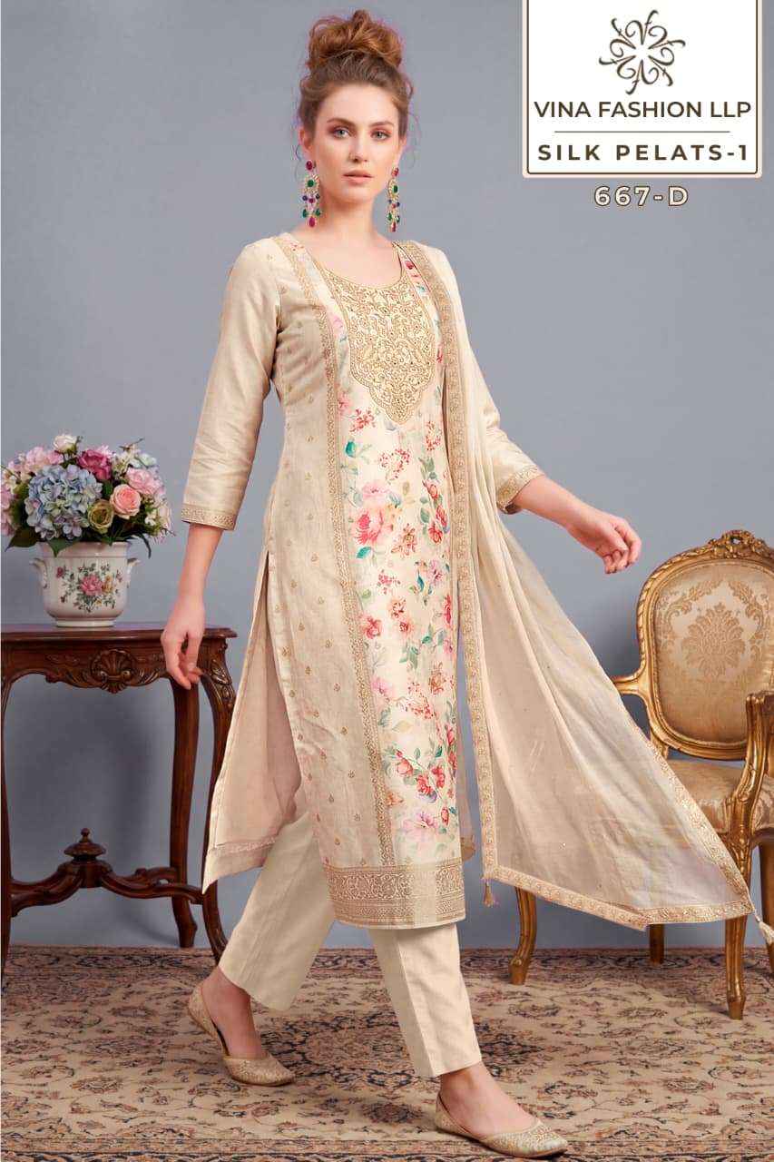 Vinay Fashion Kuleesh Silk Petals Exclusive Russian Silk Salwar Kameez Wholesale Rate ( 4 Pcs Catalog )