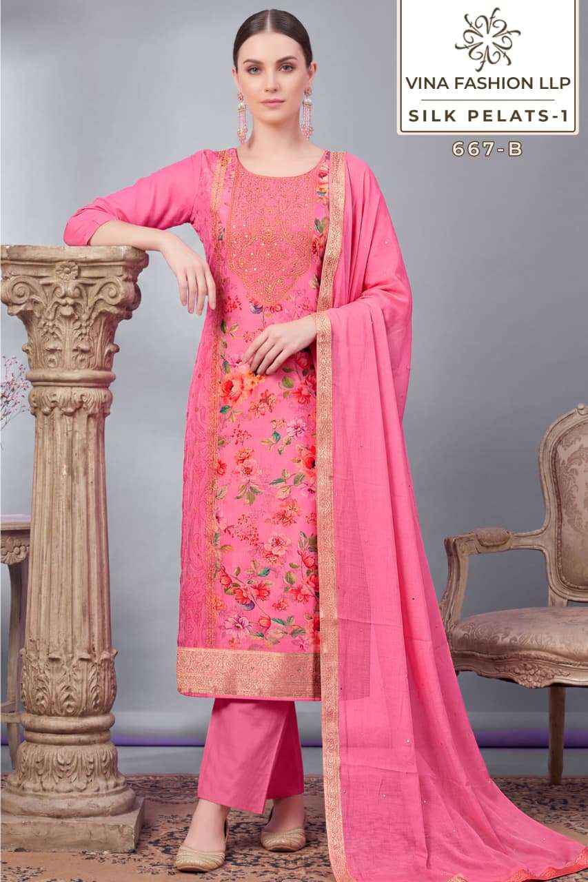 Vinay Fashion Kuleesh Silk Petals Exclusive Russian Silk Salwar Kameez Wholesale Rate ( 4 Pcs Catalog )