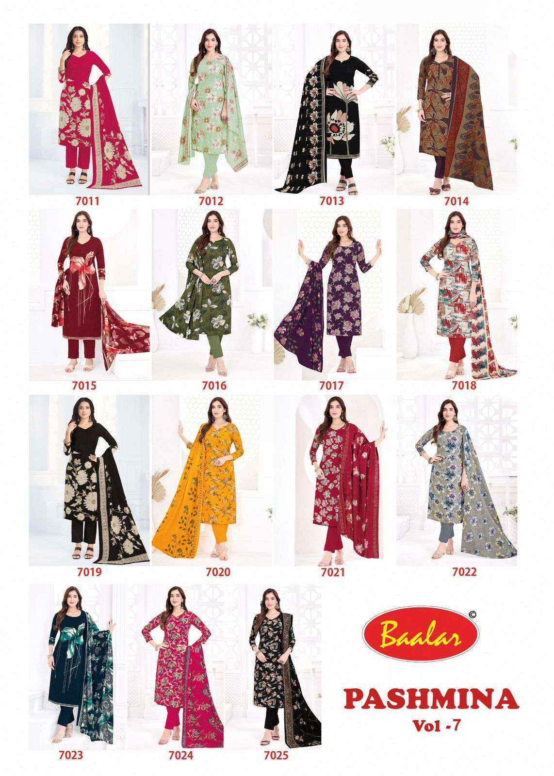 Baalar Pashmina Vol 7 Lawn Cotton Salwar Kameez Wholesale Rate ( 15 Pcs Catalog )
