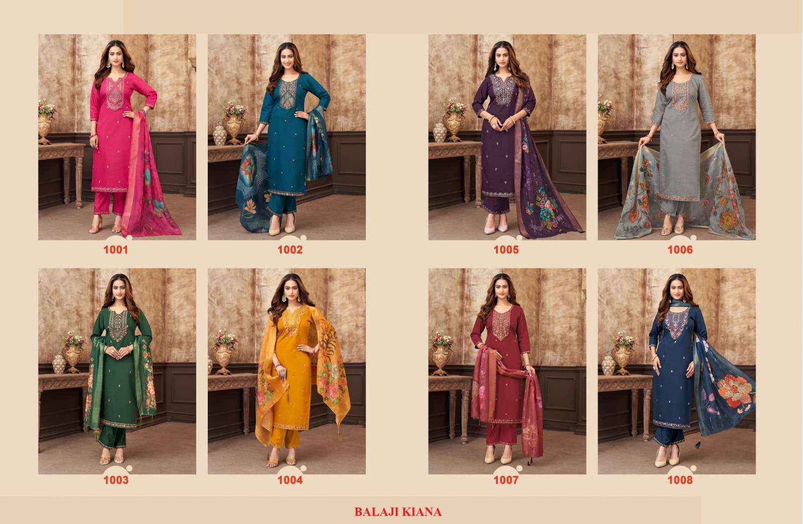 Balaji Cotton Kiana Premium Wear Kurti Pant Dupatta Set Wholesale Rate ( 8 Pcs Catalog )
