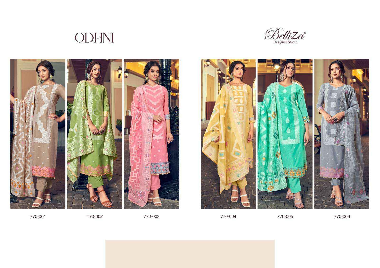 Belliza Designer Odhni Cotton Jacquard Dress Material Wholesale Surat Market ( 6 pcs Catalogue )
