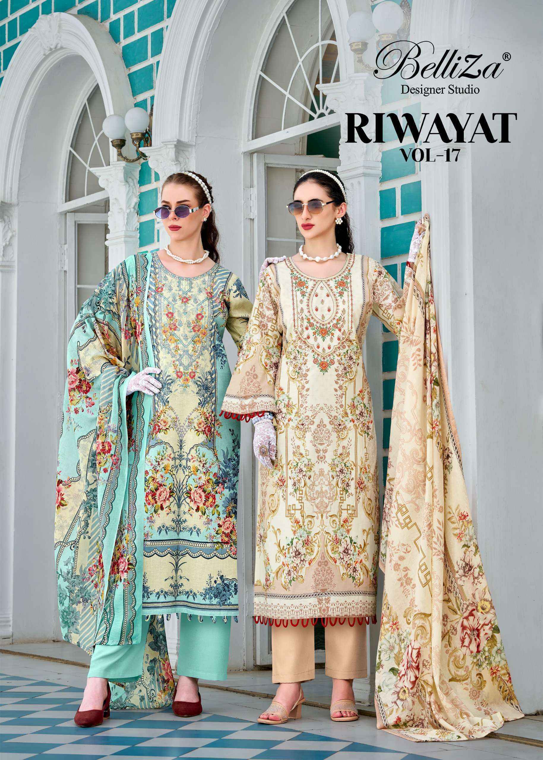 Belliza Designer Riwayat Vol 17 Viscose Rayon Dress Material Wholesale Price ( 8 pcs Catalogue )