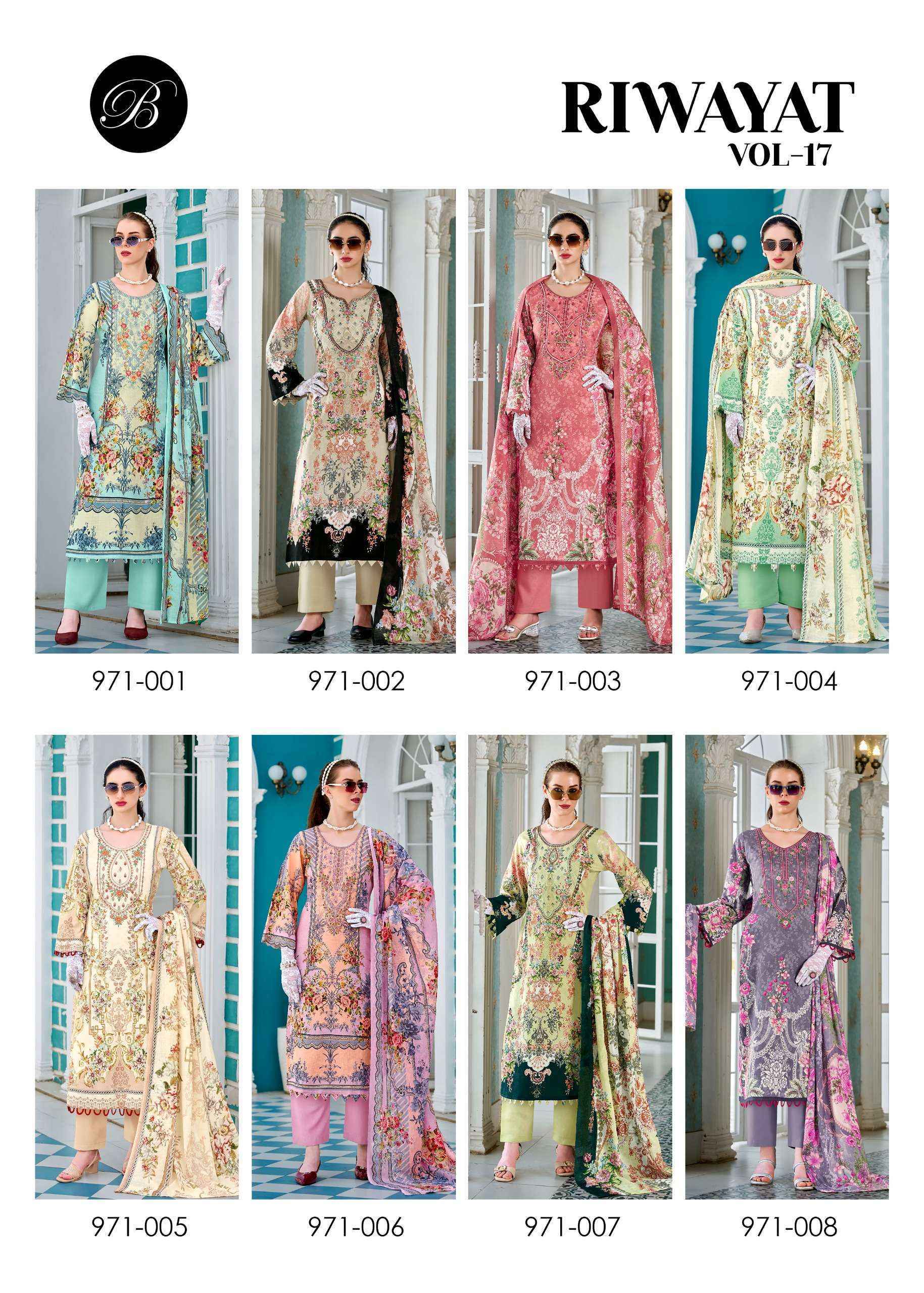 Belliza Designer Riwayat Vol 17 Viscose Rayon Dress Material Wholesale Price ( 8 pcs Catalogue )