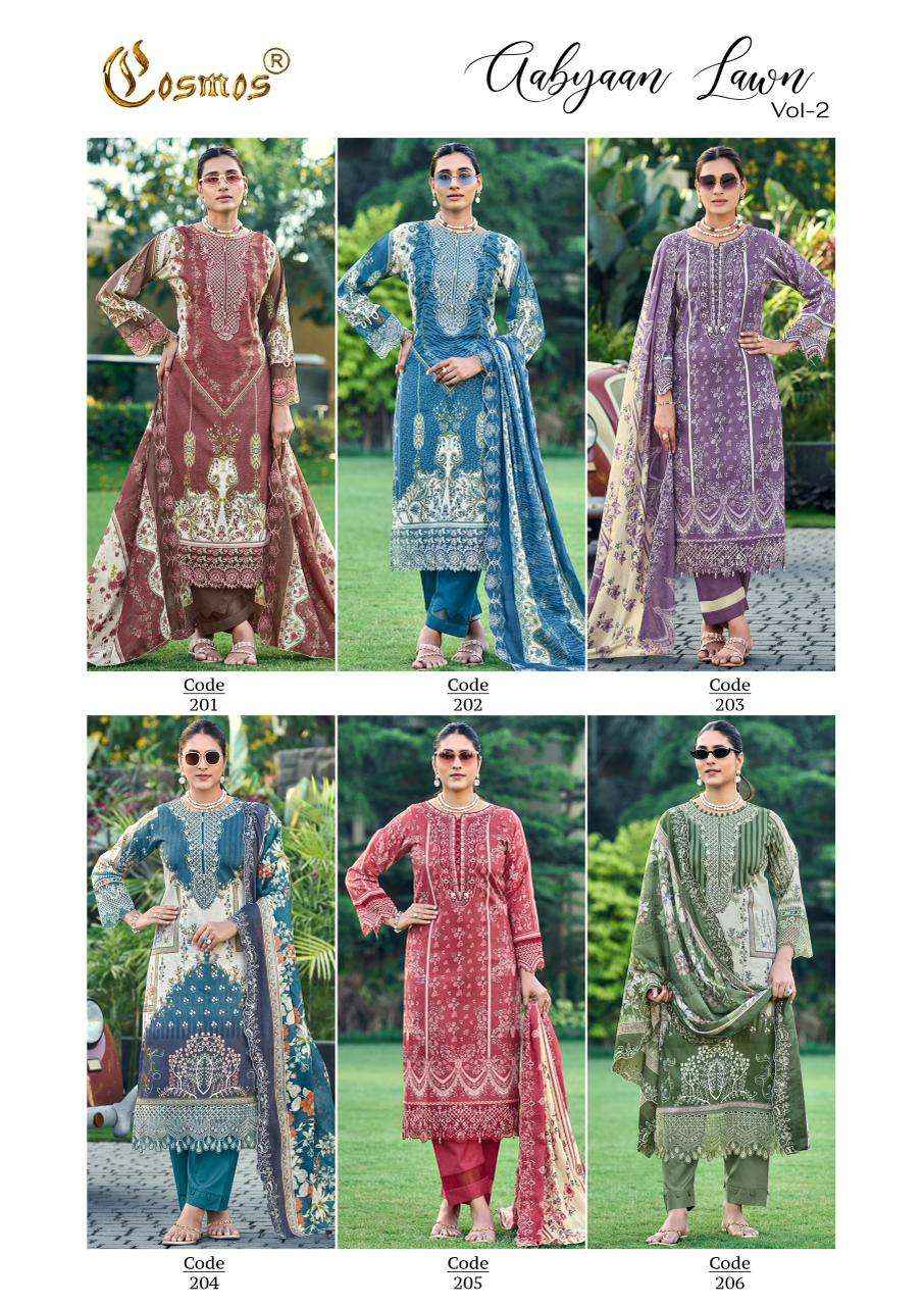 Cosmos Aabyaan Lawn Vol 2 Pakistani Cotton Salwar Kameez Wholesale Rate ( 6 Pcs Catalog )