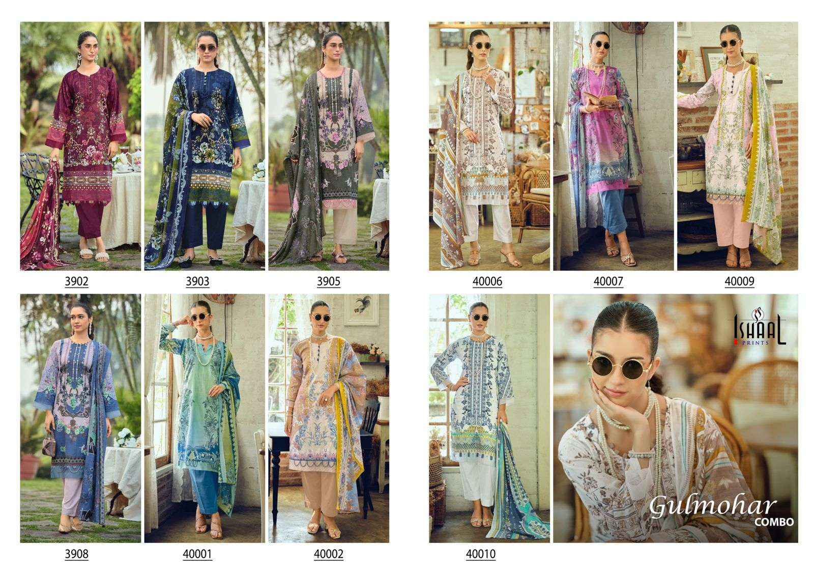 Ishaal Prints Gulmohar Combo Pure Lawn Cotton Salwar Kameez Wholesale Rate ( 10 Pcs Catalog )