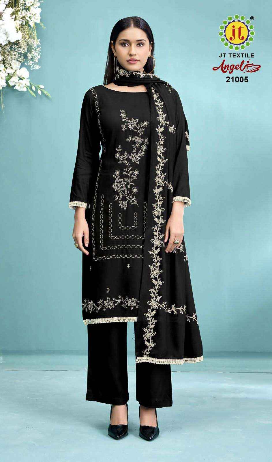 Jt Angel Vol 21 Premium Designs Rayon Suit Wholesale Price ( 5 Pcs Catalogue )