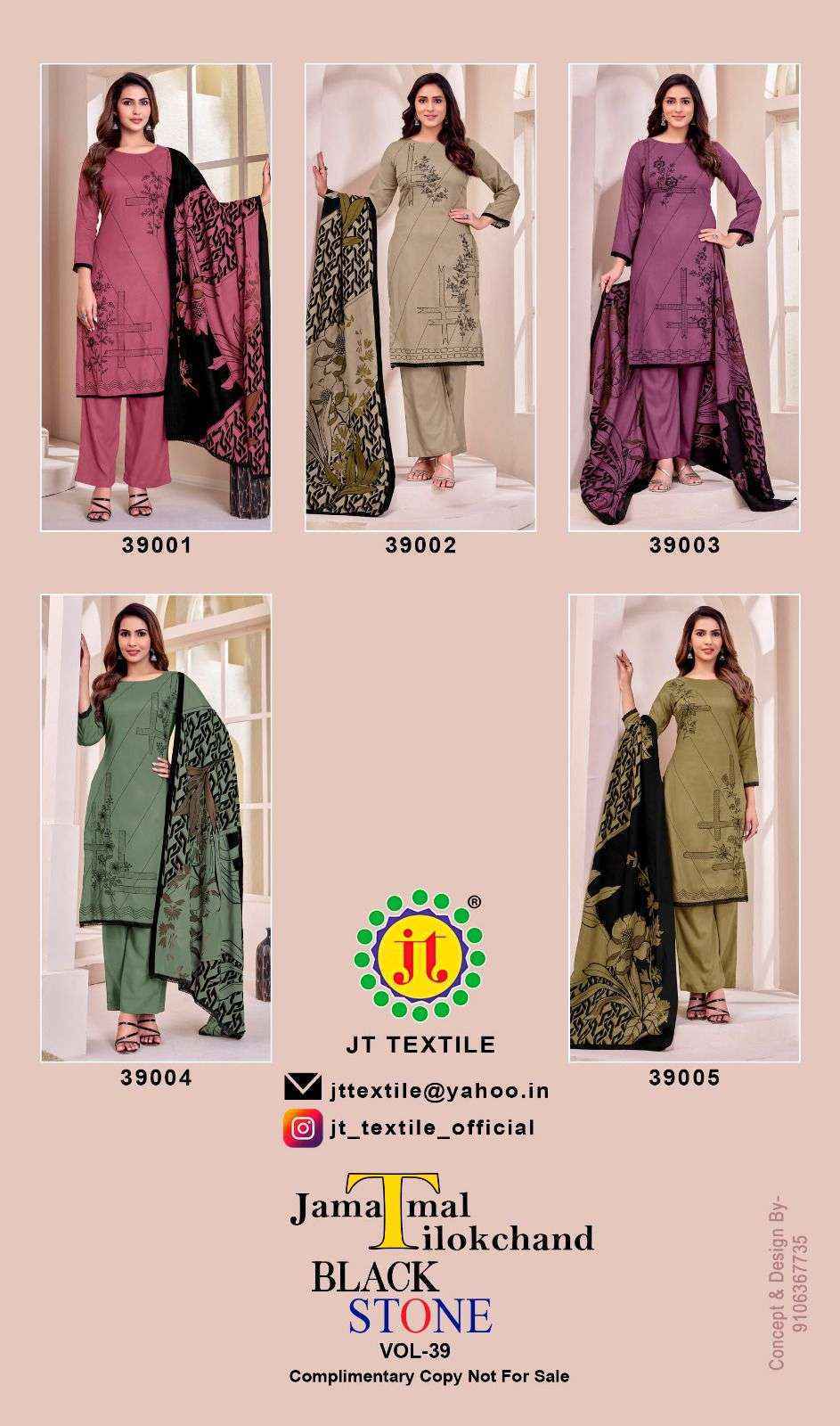 Jt Black Stone Vol 39 Rayon Dress Material Wholesale Price ( 5 pcs Catalogue )