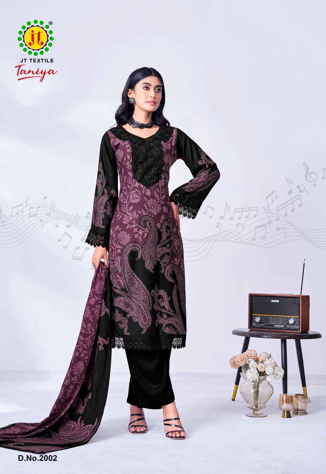 Jt Black Taniya Vol 2 Rayon Salwar Kameez Wholesale Rate ( 5 Pcs Catalog )