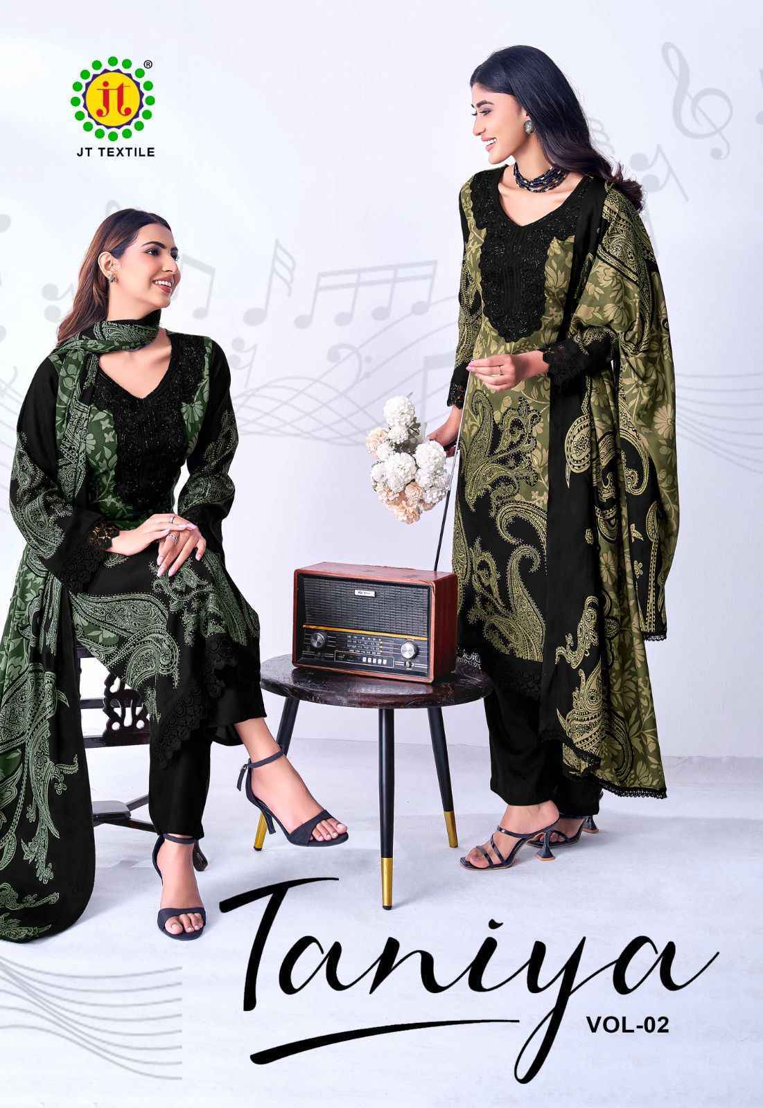 Jt Black Taniya Vol 2 Rayon Salwar Kameez Wholesale Rate ( 5 Pcs Catalog )