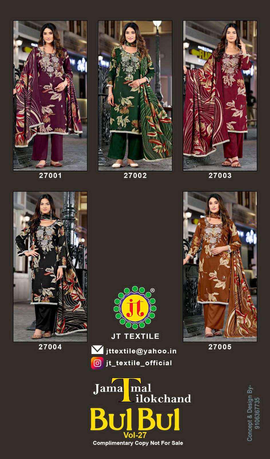 Jt Bulbul Vol 27 Fancy Rayon Dress Material Wholesale Price ( 5 Pcs Catalogue )