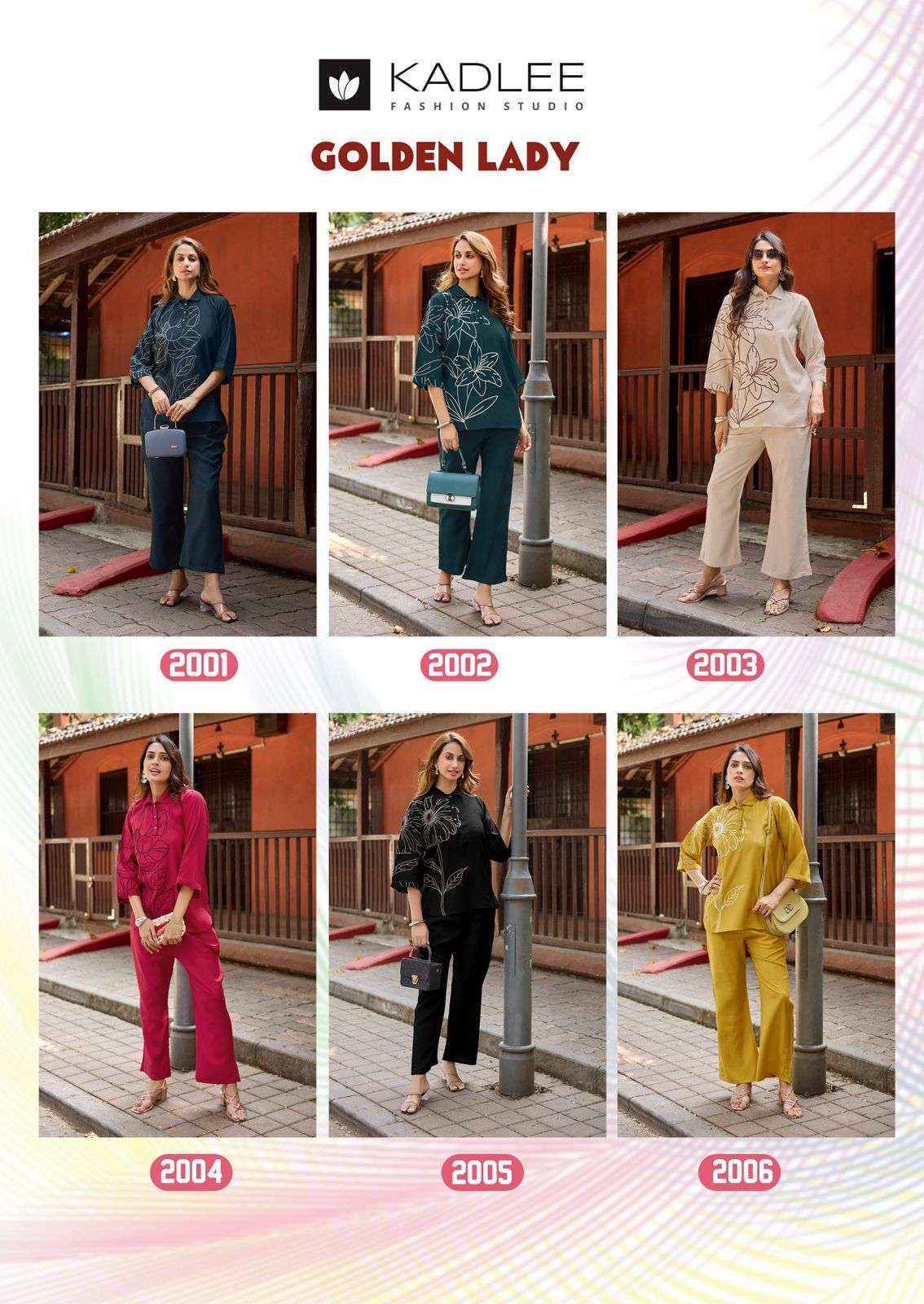 Kadlee Fashion Golden Lady Viscose Readymade Suits Wholesale Price 6 pcs Catalogue