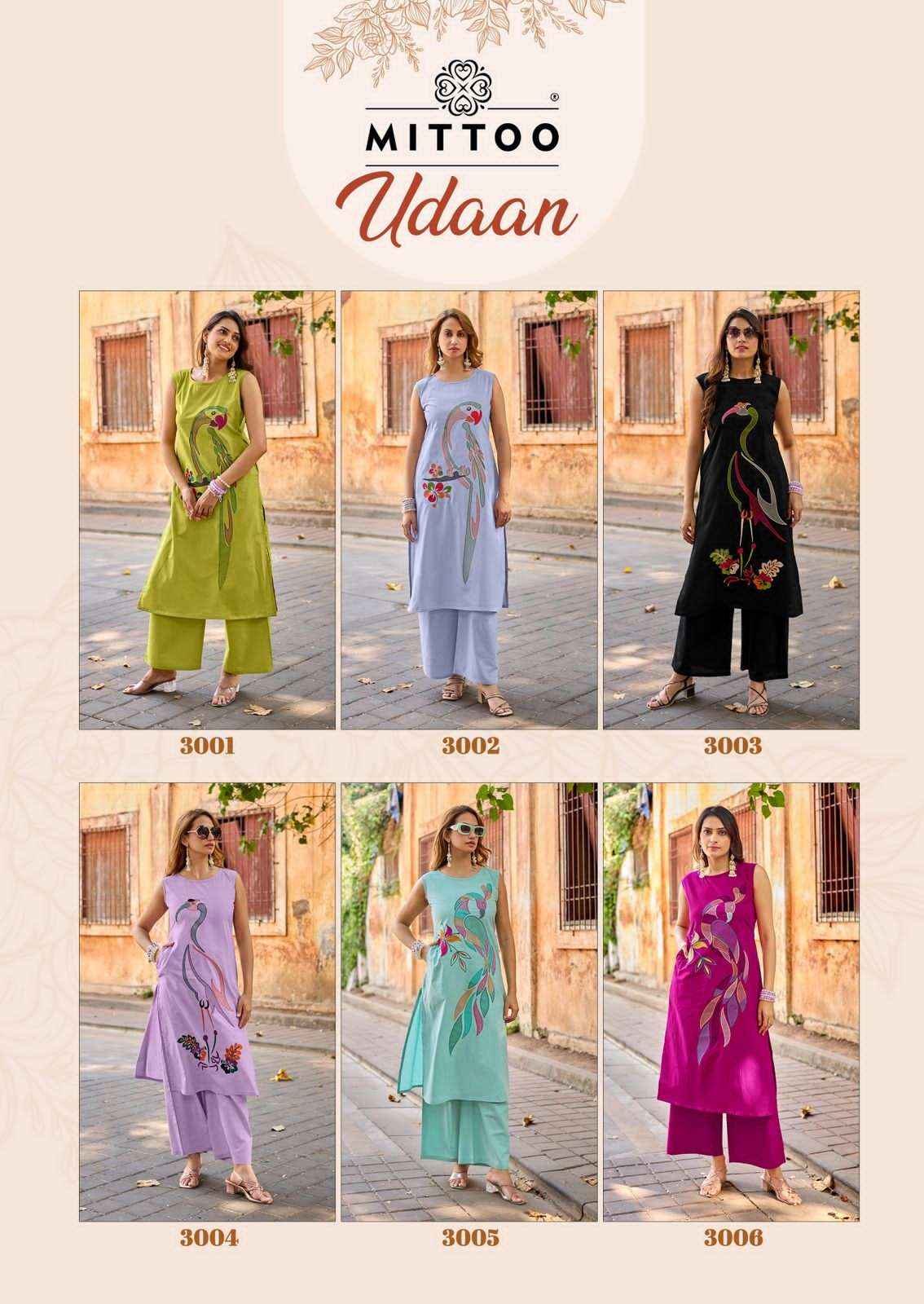 Mittoo Udaan Casual Wear Top Bottom Pair Set Wholesale Rate ( 6 Pcs Catalog )