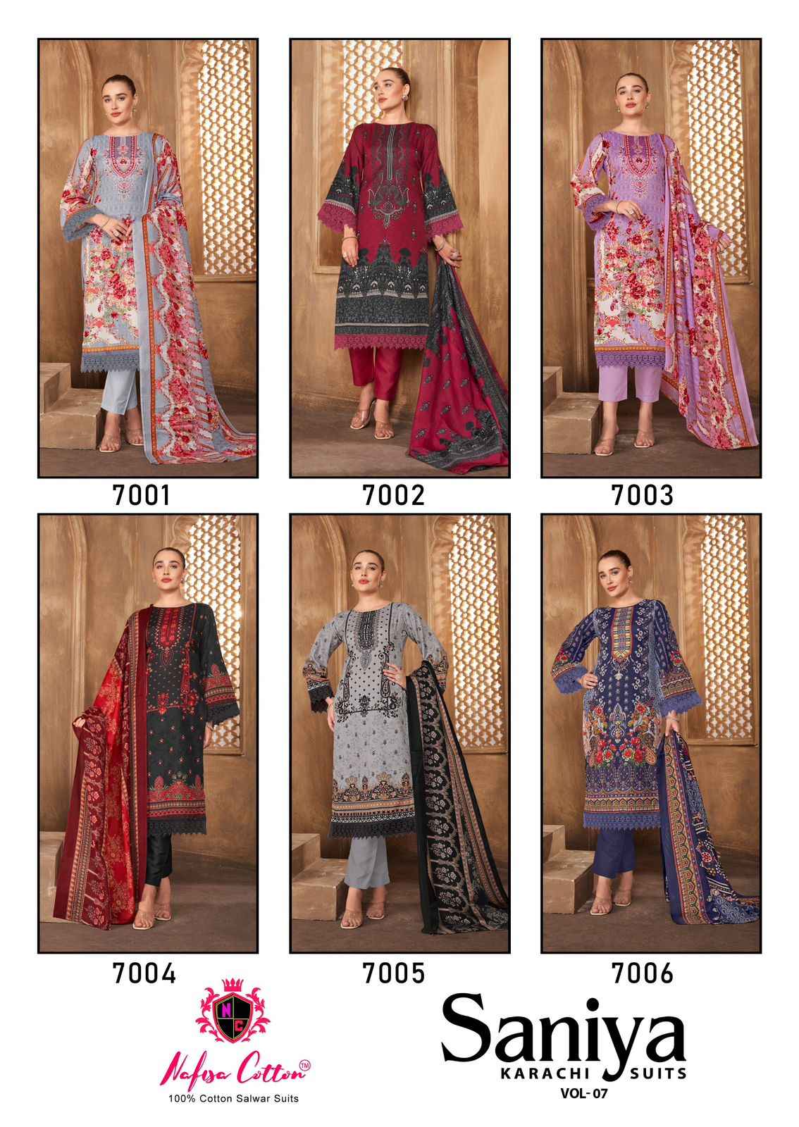 Nafisa Saniya Vol-7 Karachi Dress Material Wholesale Price 6 Pcs Catalogue