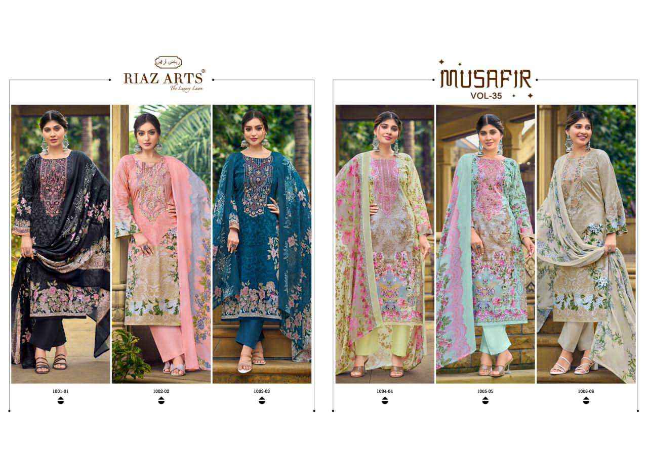 Riaz Arts Musafir Vol 35 Exclusive Cotton Salwar Kameez Wholesale Rate ( 6 Pcs Catalog )