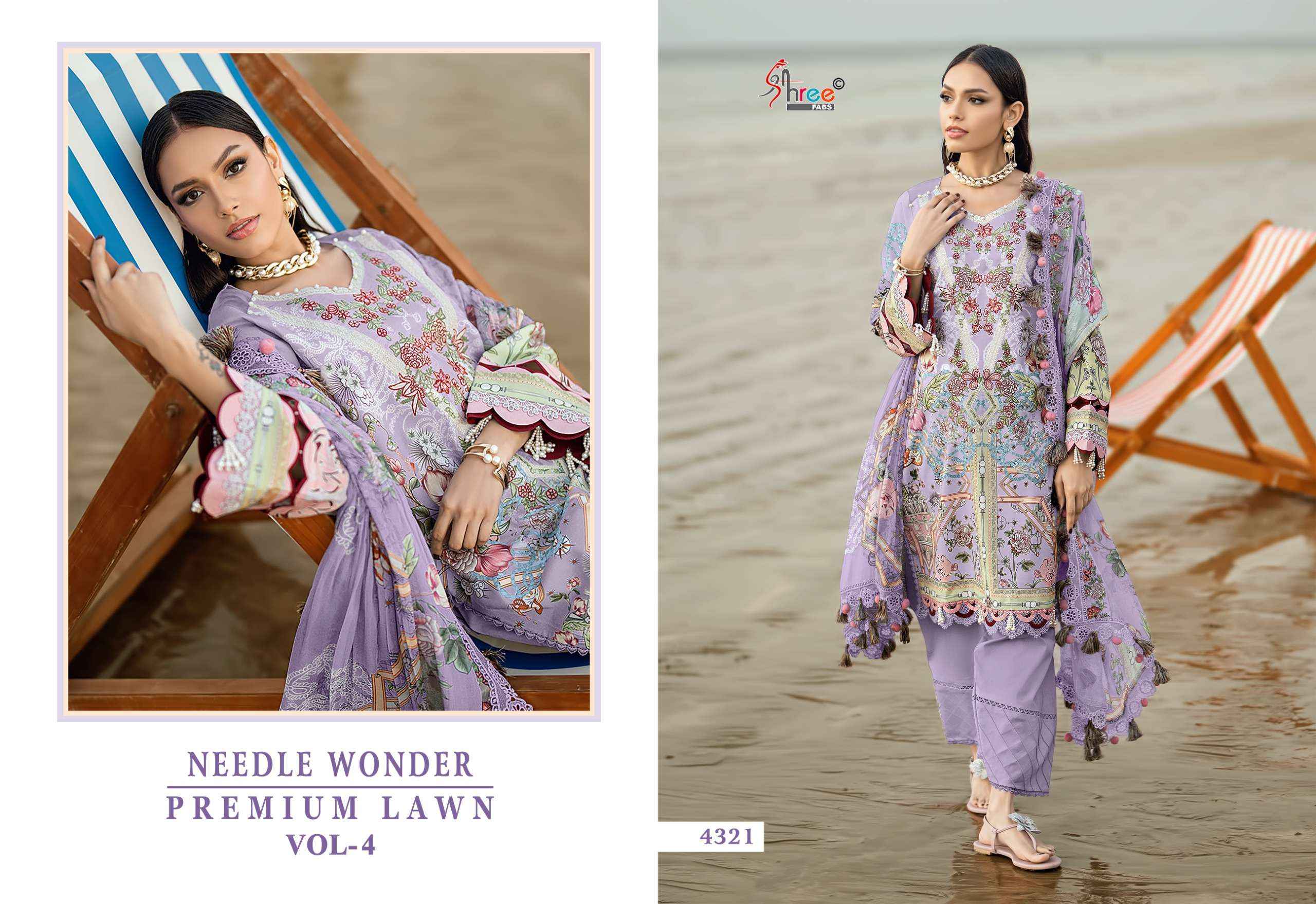 SHREE FABS NEEDLE WONDER LAWN VOL 4 SUITS WHOLESALE 8 PCS CATALOGUE