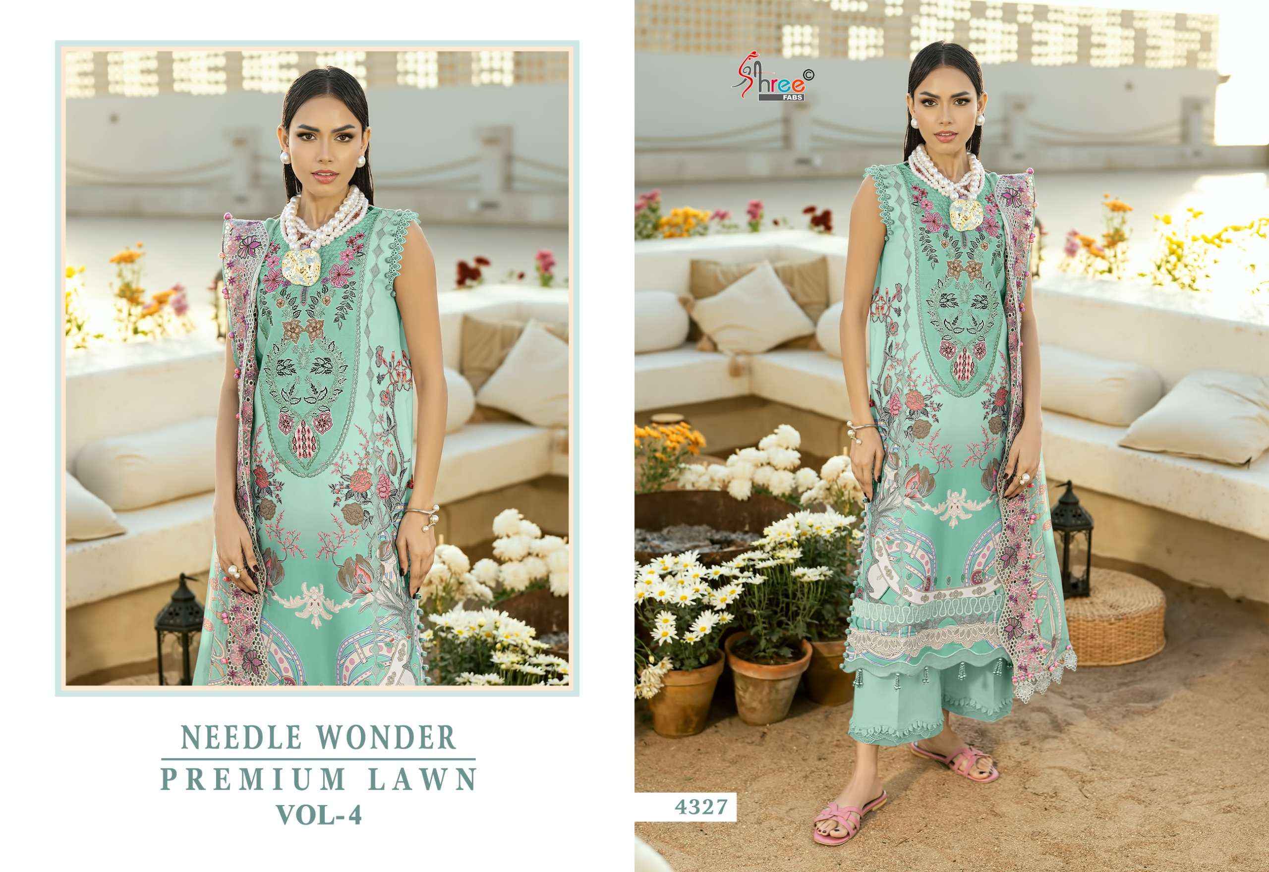 SHREE FABS NEEDLE WONDER LAWN VOL 4 SUITS WHOLESALE 8 PCS CATALOGUE