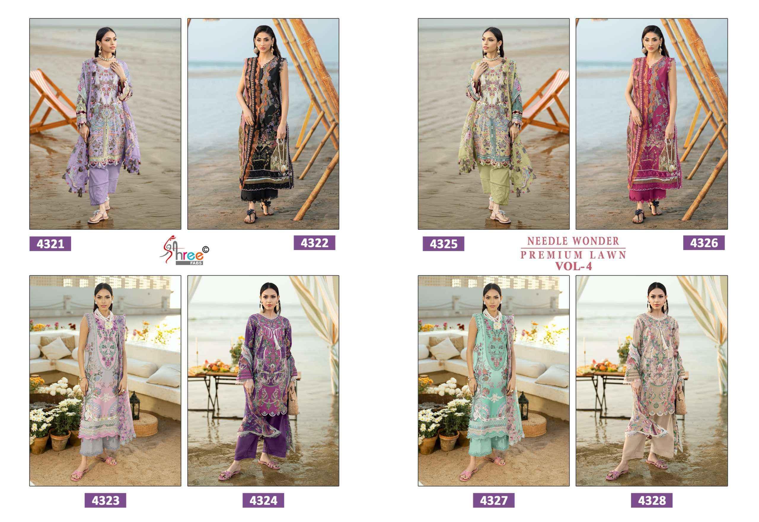 SHREE FABS NEEDLE WONDER LAWN VOL 4 SUITS WHOLESALE 8 PCS CATALOGUE