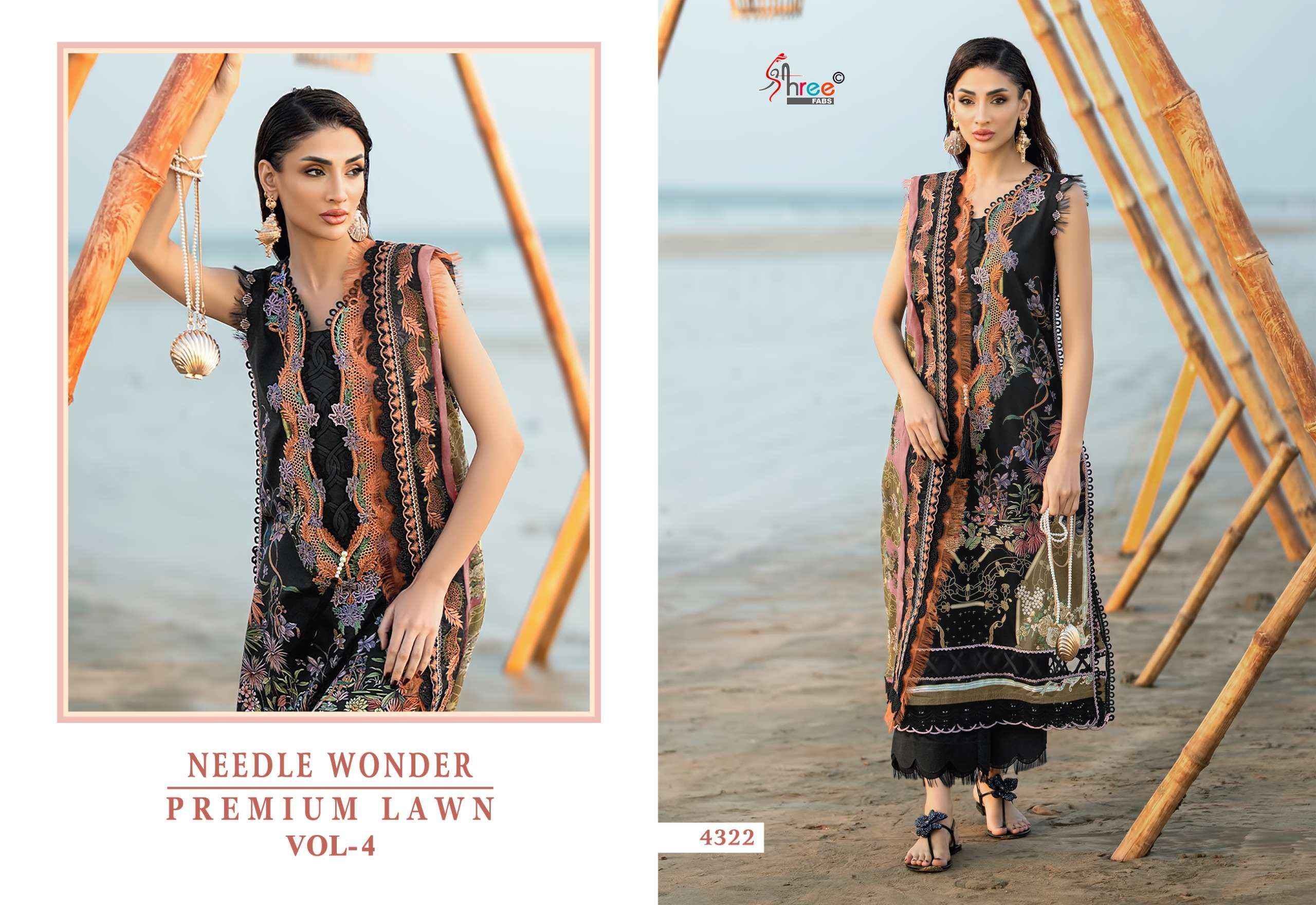 SHREE FABS NEEDLE WONDER LAWN VOL 4 SUITS WHOLESALE 8 PCS CATALOGUE