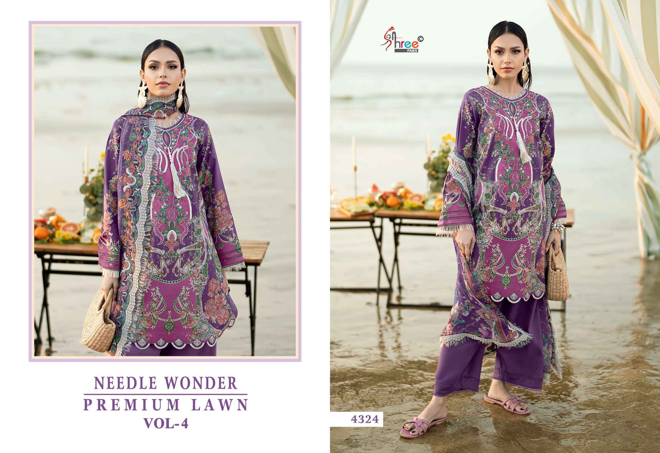 SHREE FABS NEEDLE WONDER LAWN VOL 4 SUITS WHOLESALE 8 PCS CATALOGUE
