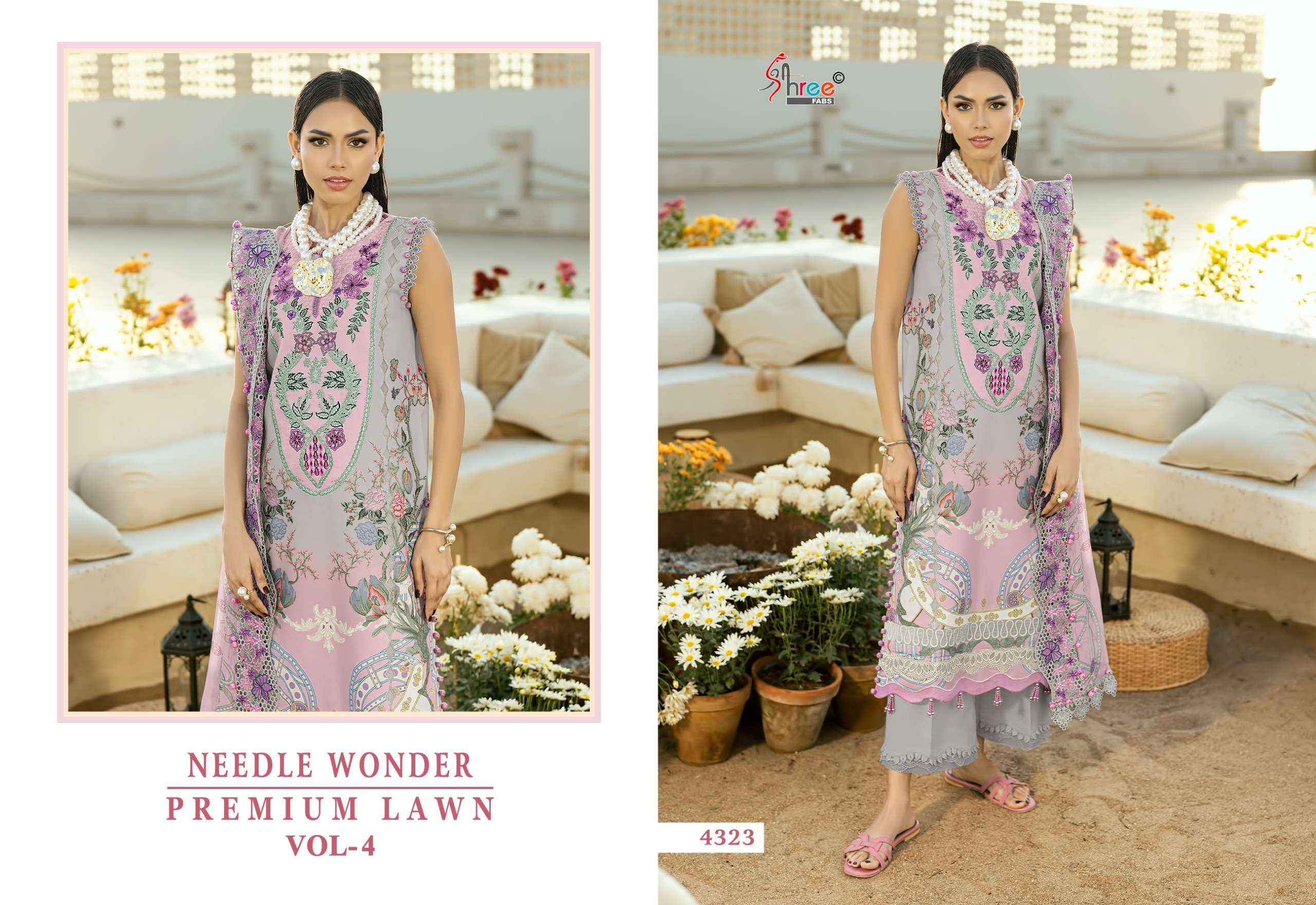 SHREE FABS NEEDLE WONDER LAWN VOL 4 SUITS WHOLESALE 8 PCS CATALOGUE