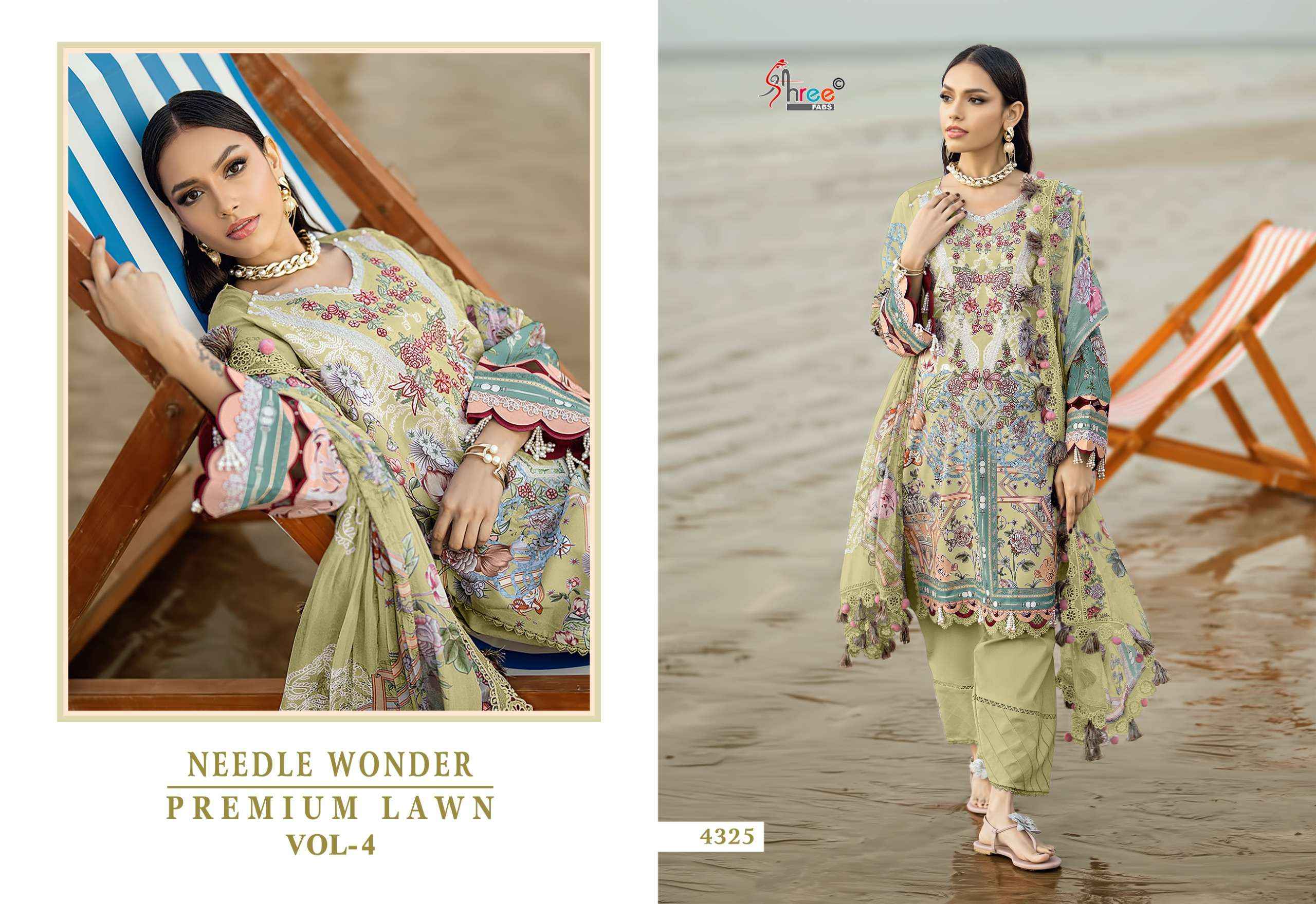 SHREE FABS NEEDLE WONDER LAWN VOL 4 SUITS WHOLESALE 8 PCS CATALOGUE