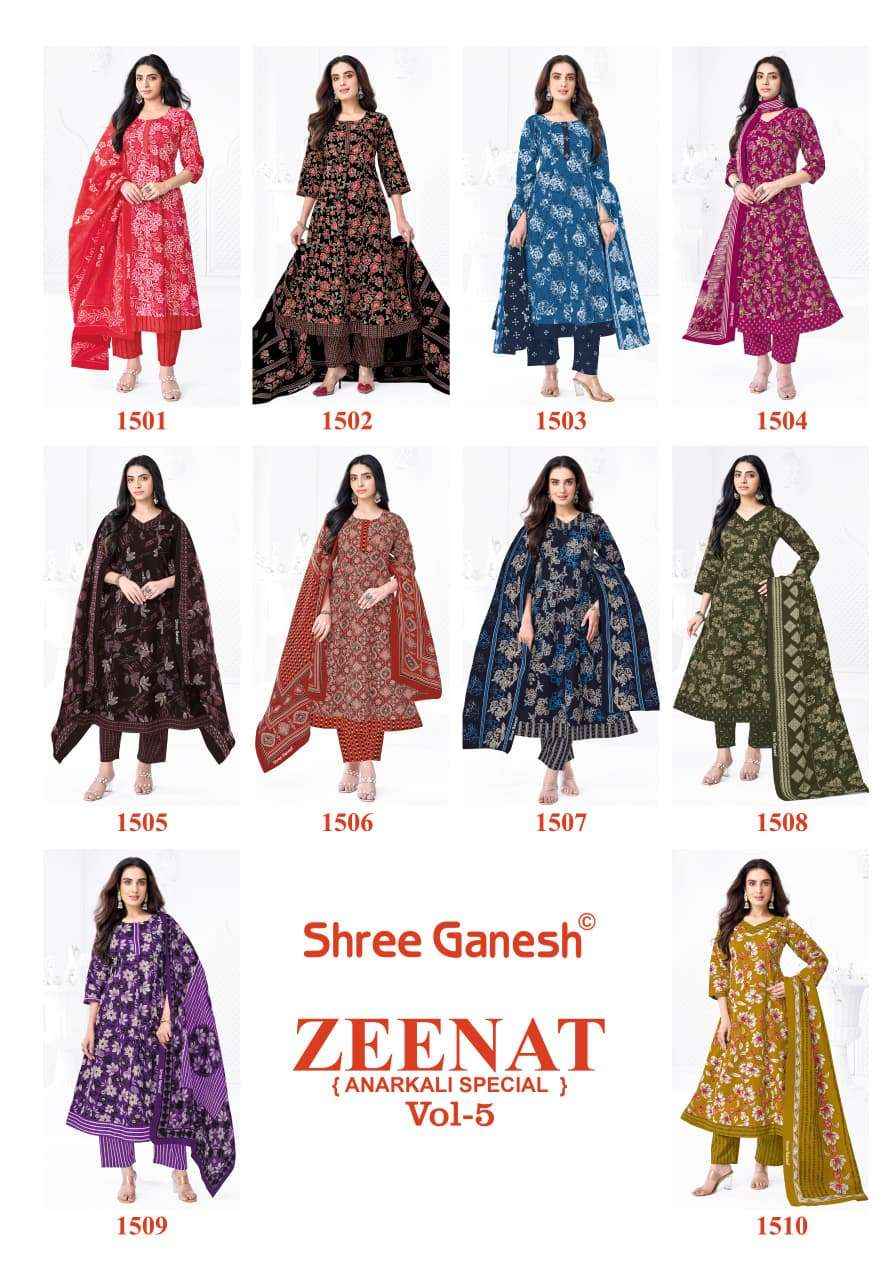 Shree Ganesh Zeenat Vol 5 Readymade Cotton Anarkali Suit Wholesale Rate ( 10 Pcs Catalog )