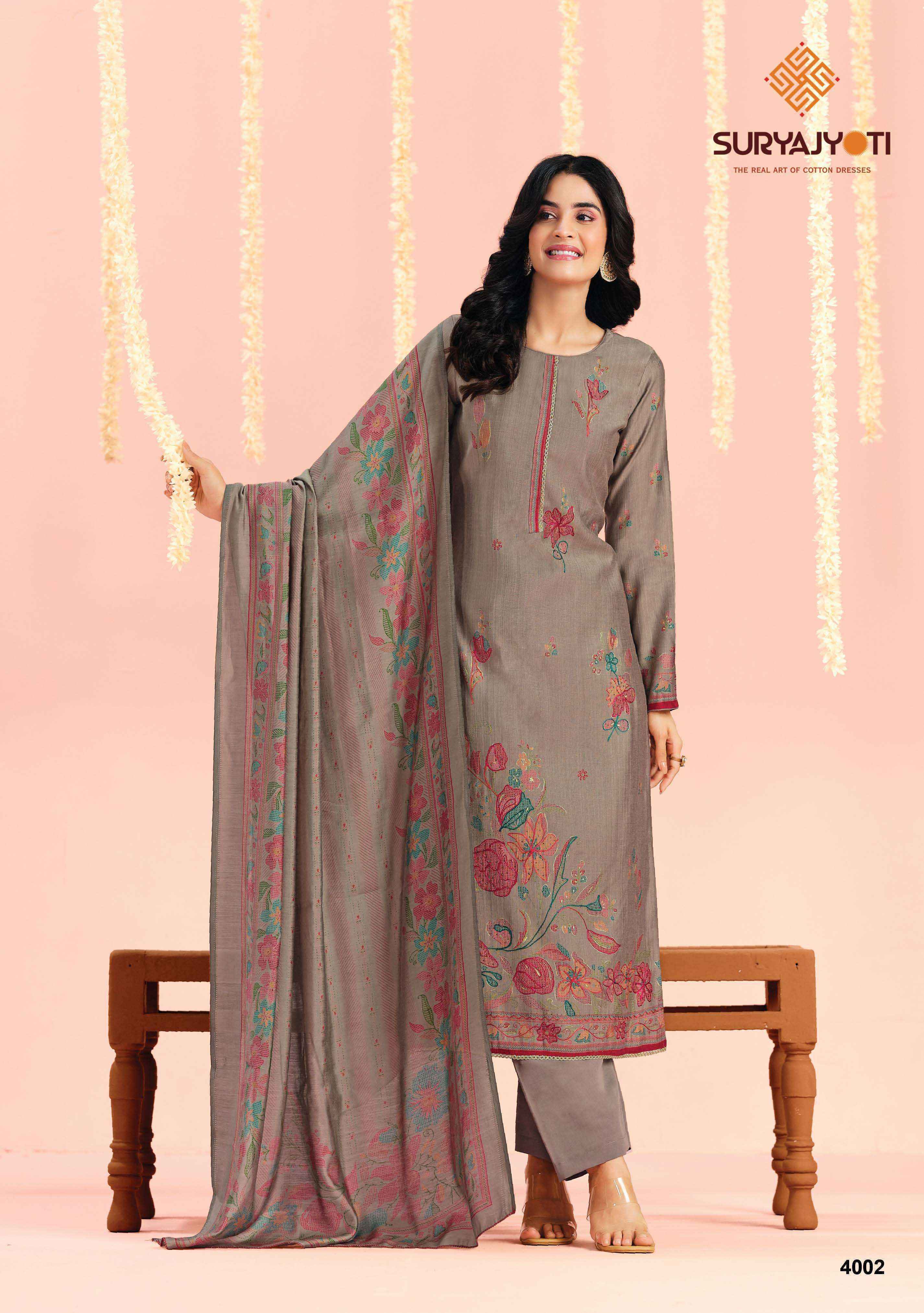 Suryajyoti Chikiri Vol 4 Roman Silk Dress Material Wholesale Surat Market ( 6 Pcs Catalouge )
