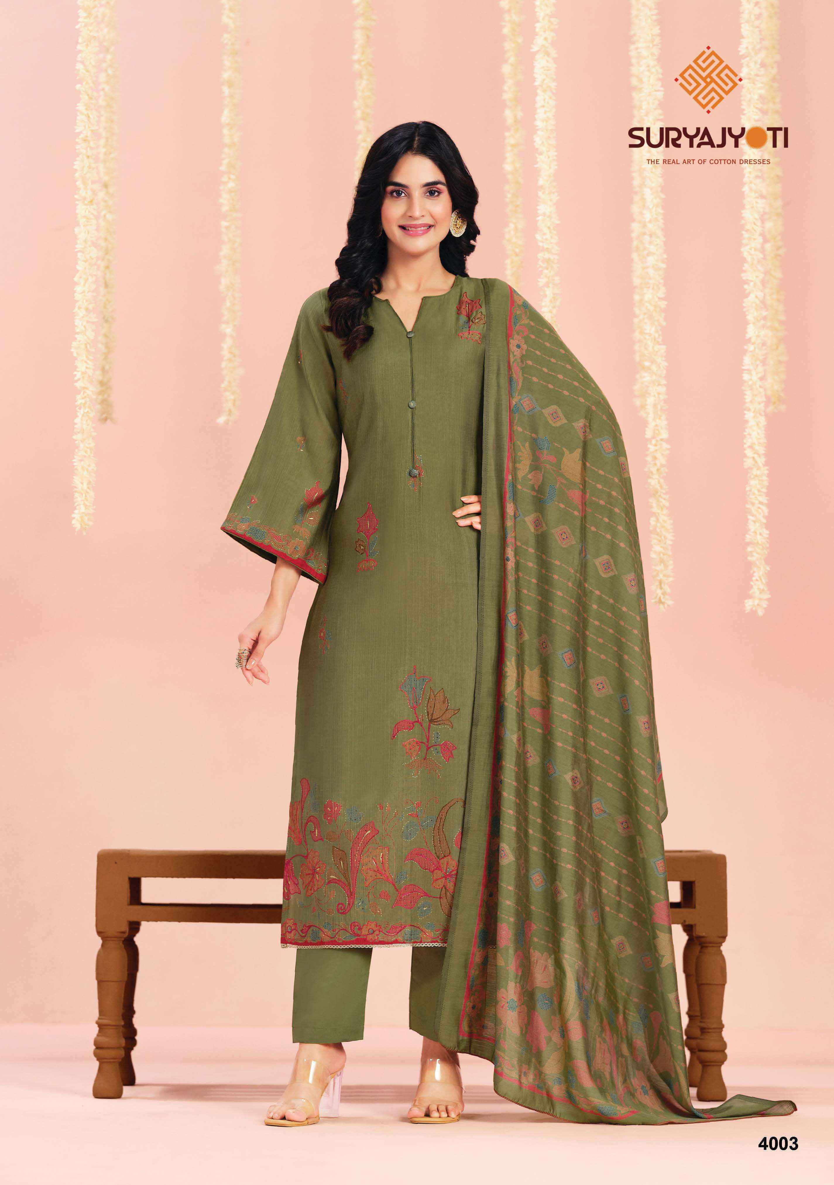 Suryajyoti Chikiri Vol 4 Roman Silk Dress Material Wholesale Surat Market ( 6 Pcs Catalouge )