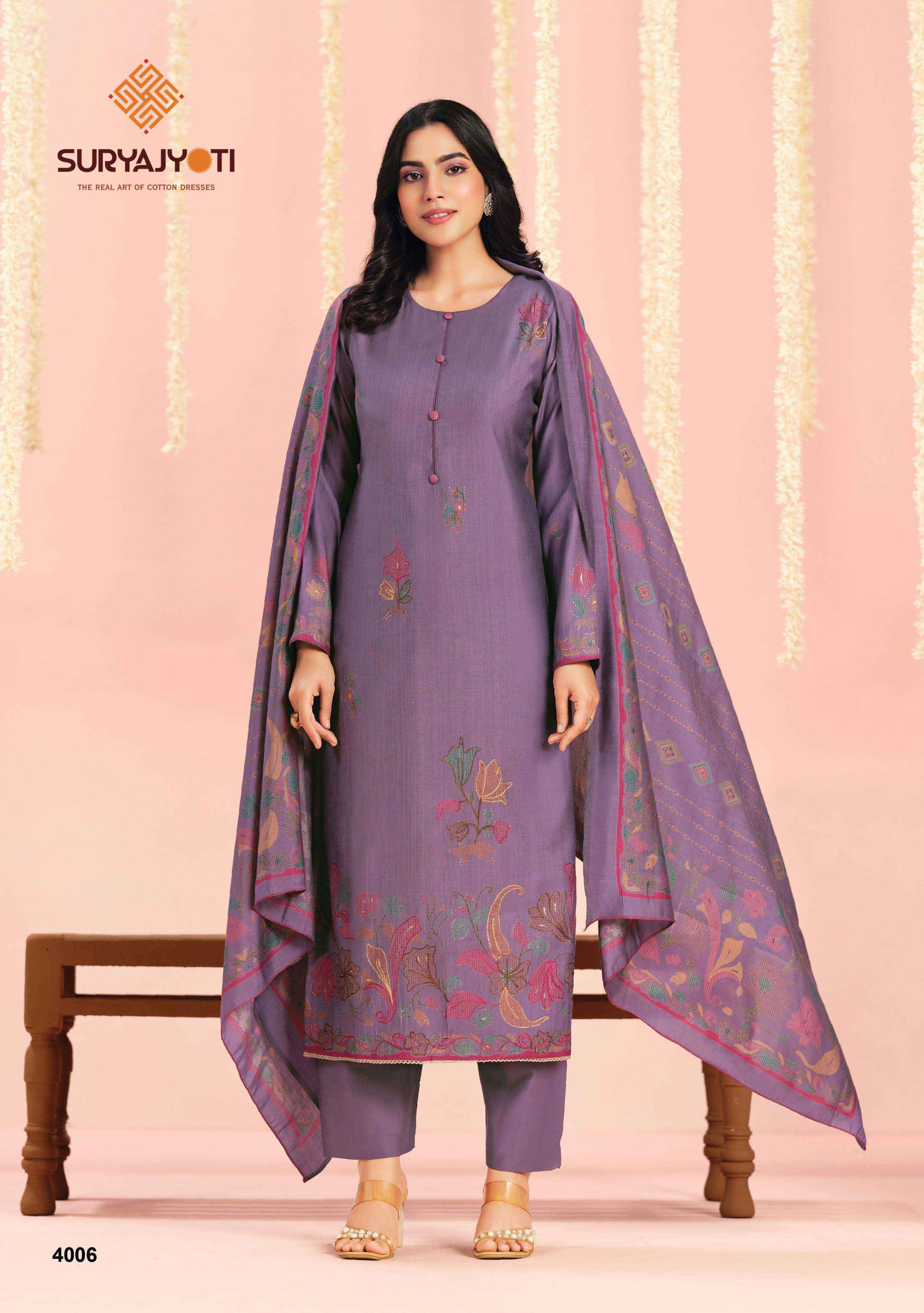 Suryajyoti Chikiri Vol 4 Roman Silk Dress Material Wholesale Surat Market ( 6 Pcs Catalouge )