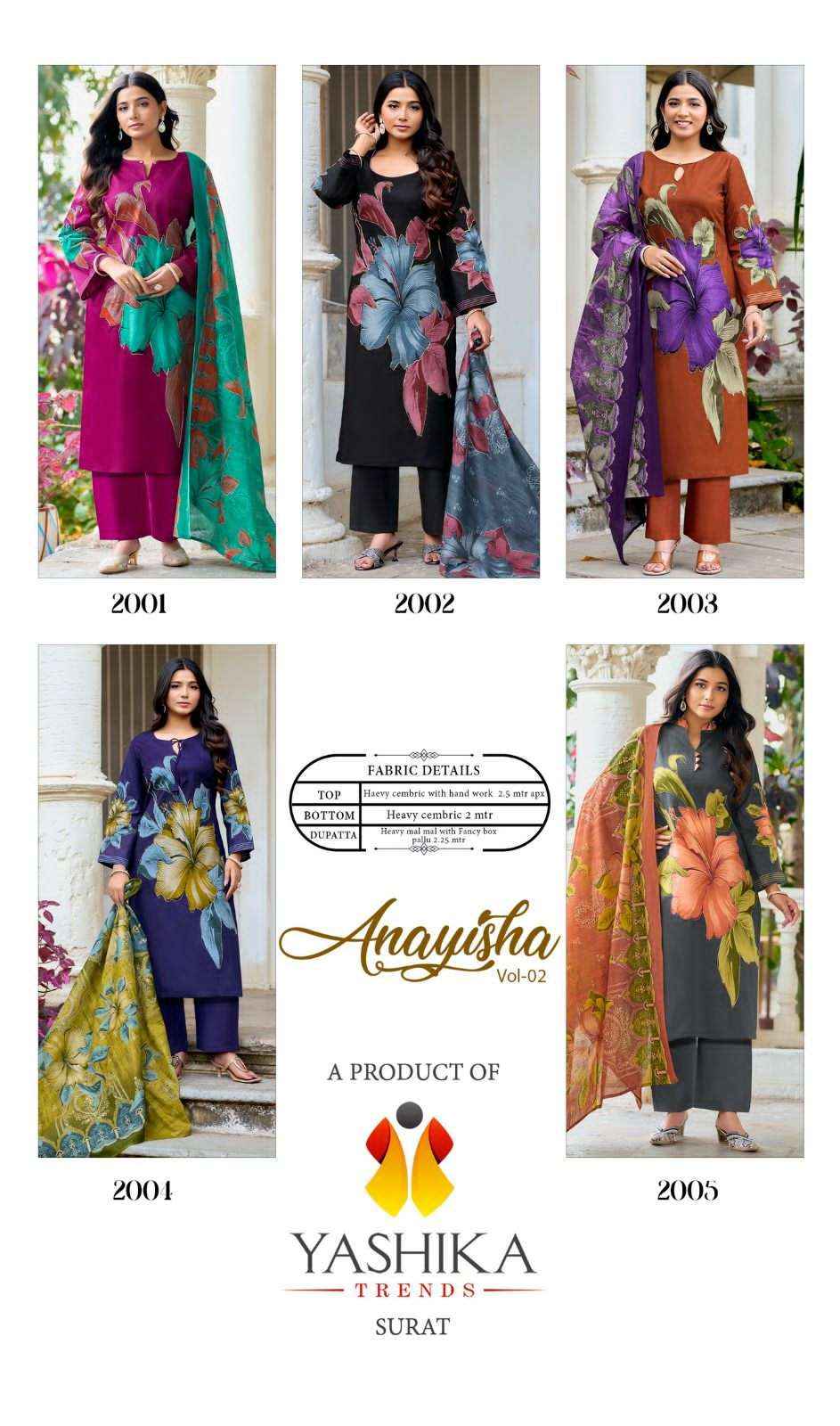 Yashika Anayisha Vol 2 Ladies Suit Wholesale Price 5 Pcs Catalogue  