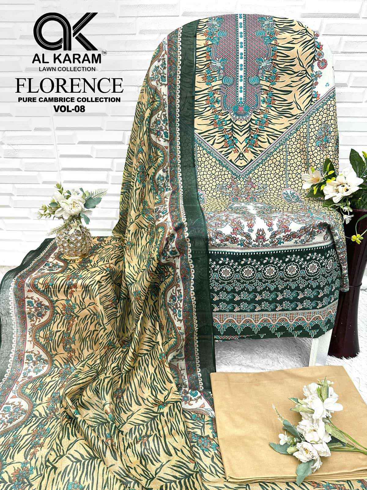 Al Karam Florence Vol 8 Pure Cambric Cotton Salwar Kameez _ Buy Surat Wholesale Market Price ( 6 Pcs Catalog )