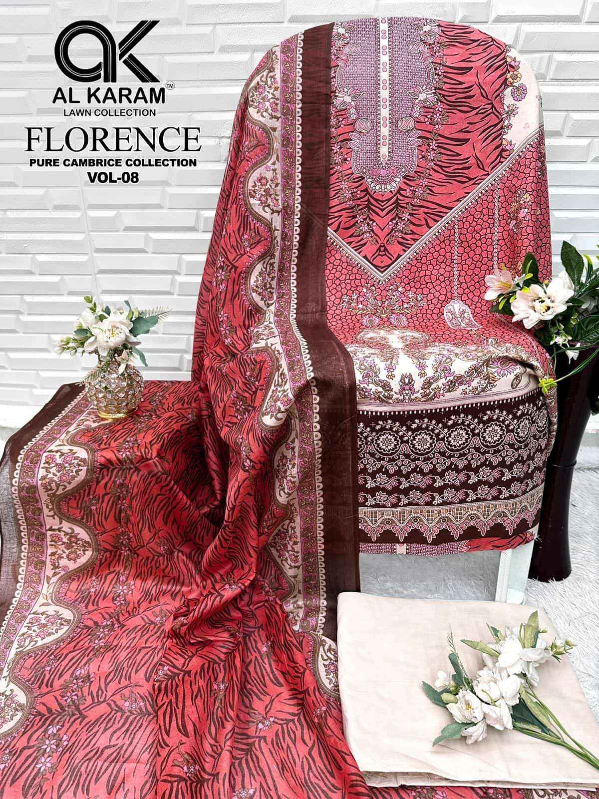Al Karam Florence Vol 8 Pure Cambric Cotton Salwar Kameez _ Buy Surat Wholesale Market Price ( 6 Pcs Catalog )