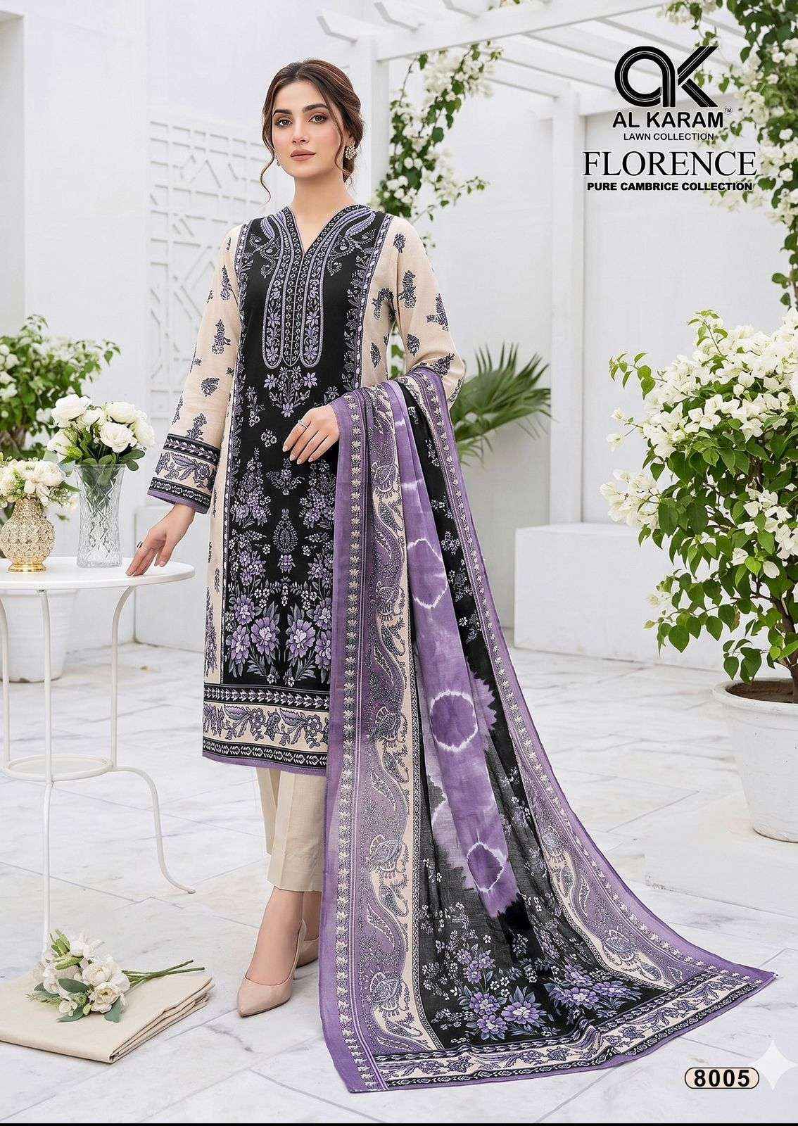 Al Karam Florence Vol 8 Pure Cambric Cotton Salwar Kameez _ Buy Surat Wholesale Market Price ( 6 Pcs Catalog )