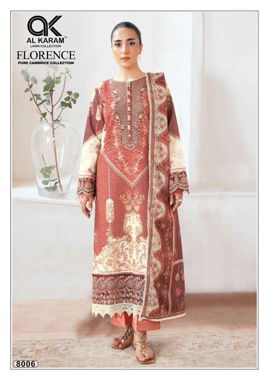 Al Karam Florence Vol 8 Pure Cambric Cotton Salwar Kameez _ Buy Surat Wholesale Market Price ( 6 Pcs Catalog )