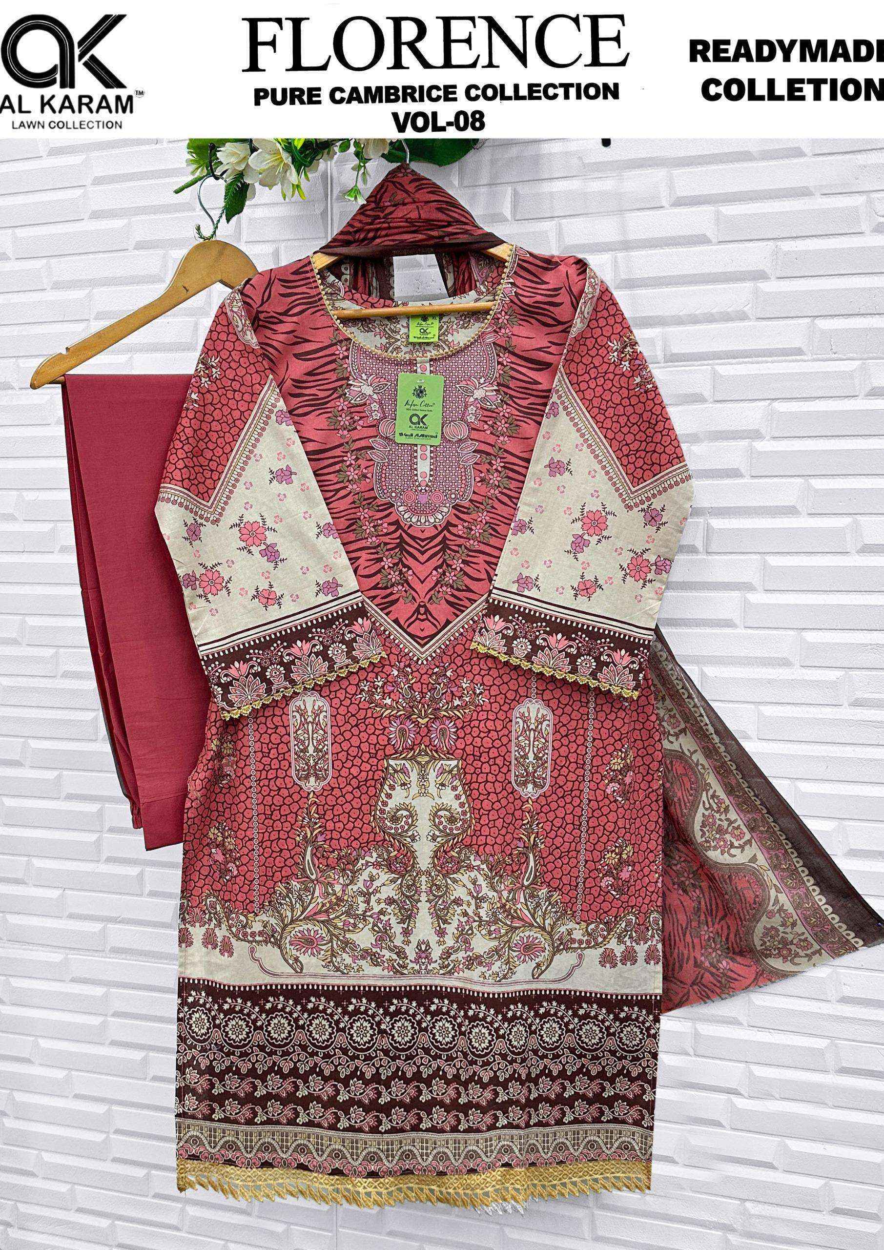 Al Karam Florence Vol 8 Readymade Suits, Surat Wholesale Market ( 6 pcs Catalogue )