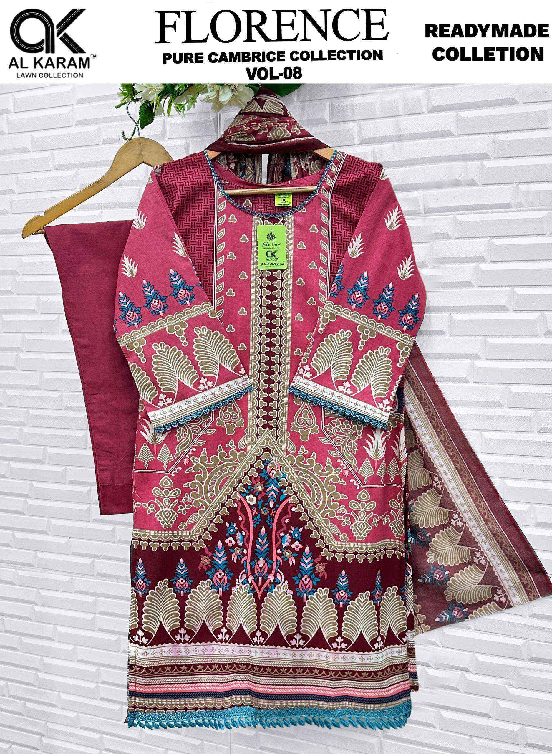Al Karam Florence Vol 8 Readymade Suits, Surat Wholesale Market ( 6 pcs Catalogue )