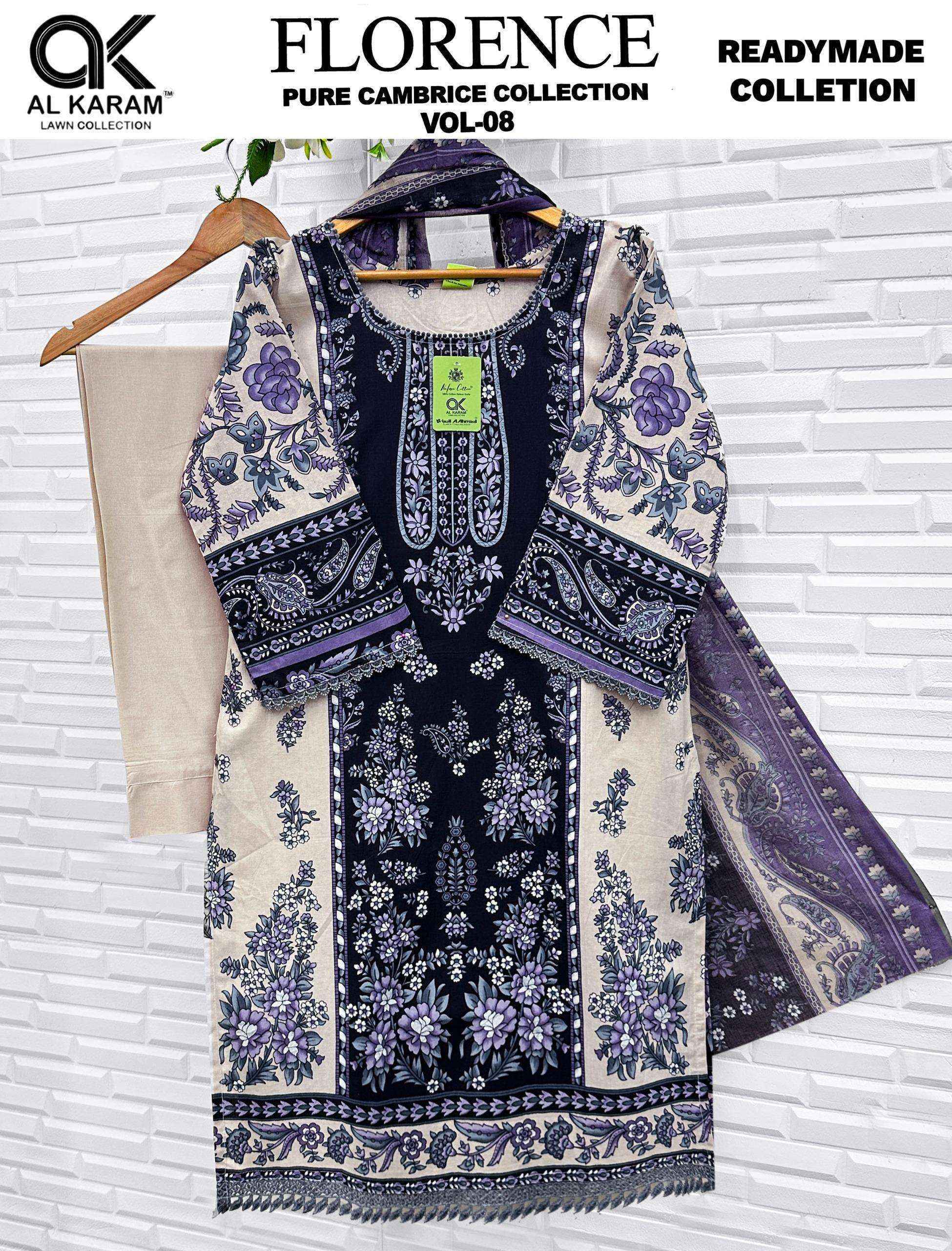 Al Karam Florence Vol 8 Readymade Suits, Surat Wholesale Market ( 6 pcs Catalogue )