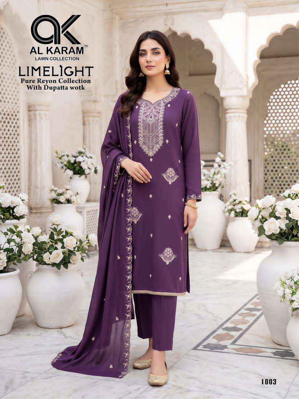 Al Karam Limelight Fancy Rayon Salwar Kameez _ Surat Wholesale Market Price ( 5 Pcs Catalog )