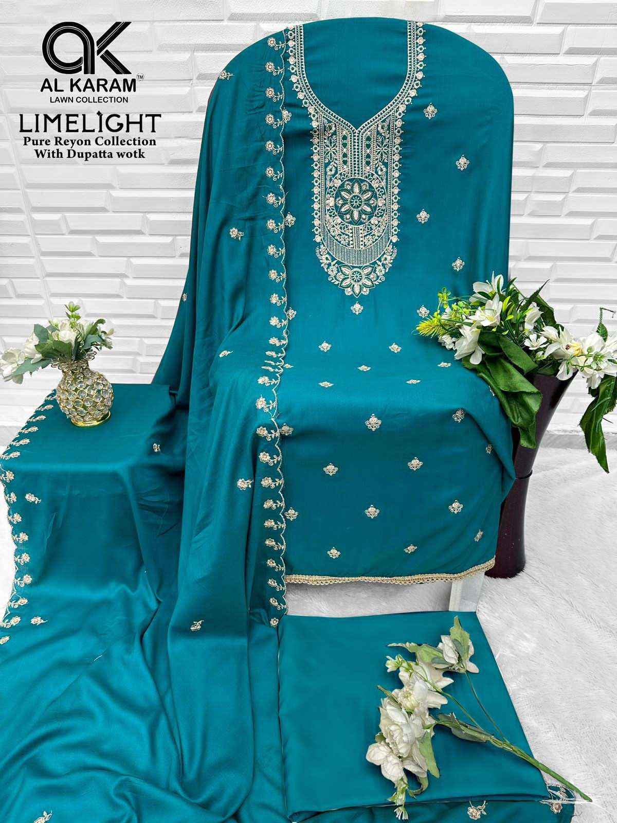 Al Karam Limelight Fancy Rayon Salwar Kameez _ Surat Wholesale Market Price ( 5 Pcs Catalog )