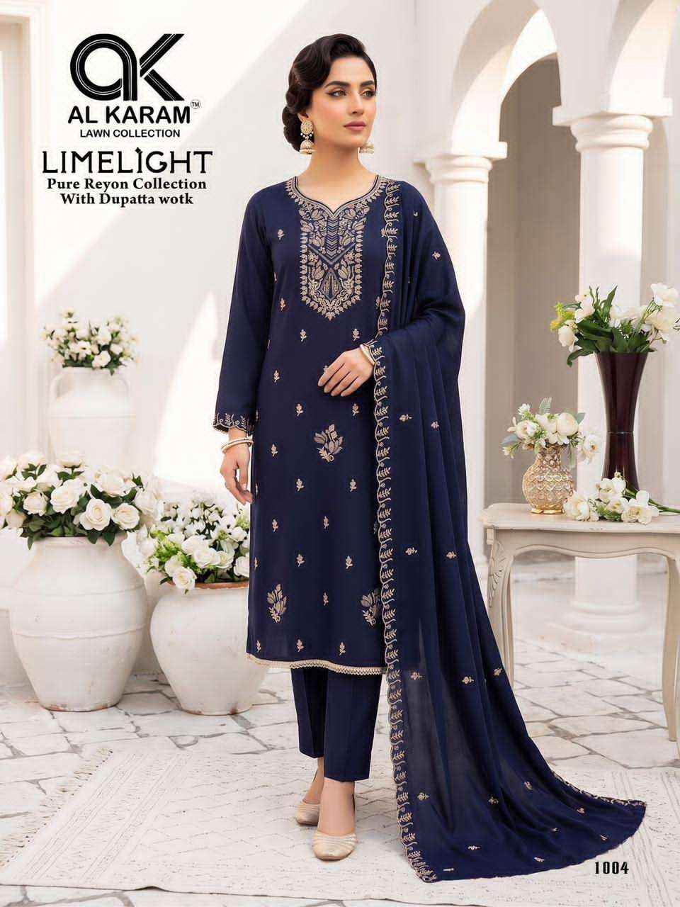 Al Karam Limelight Fancy Rayon Salwar Kameez _ Surat Wholesale Market Price ( 5 Pcs Catalog )