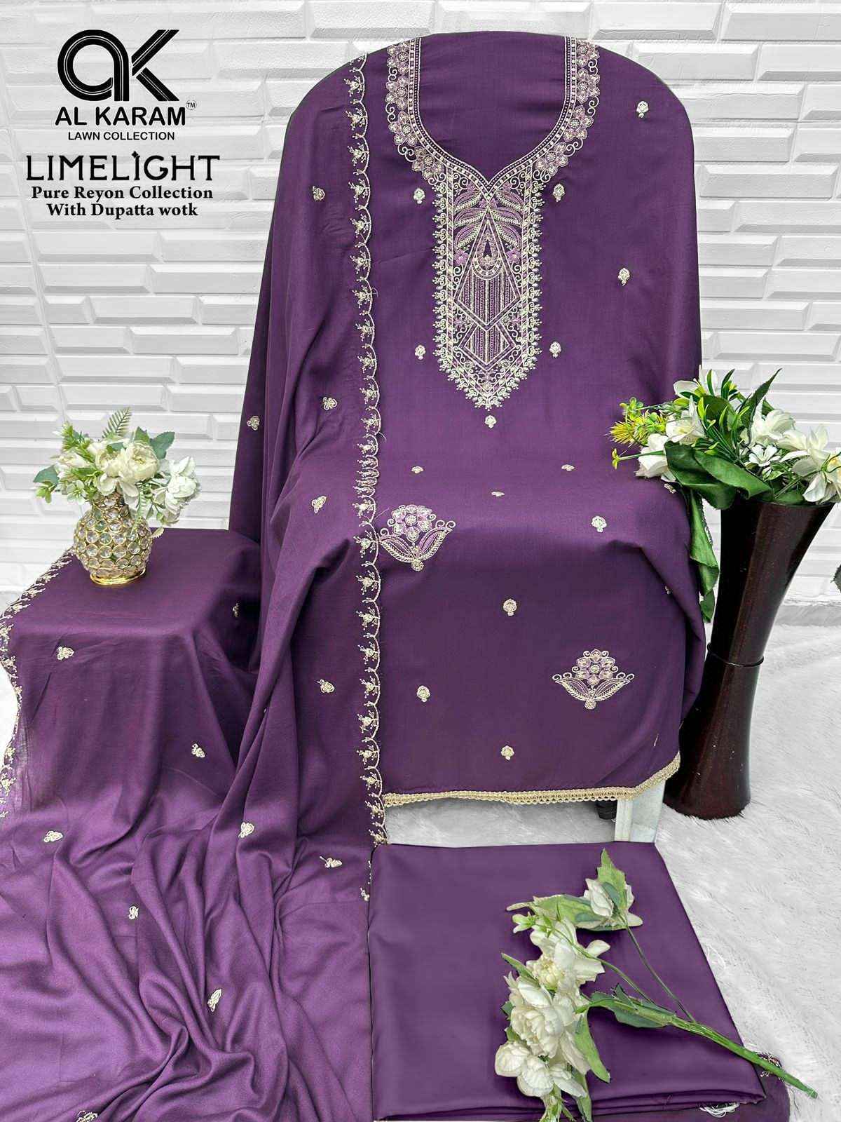 Al Karam Limelight Fancy Rayon Salwar Kameez _ Surat Wholesale Market Price ( 5 Pcs Catalog )