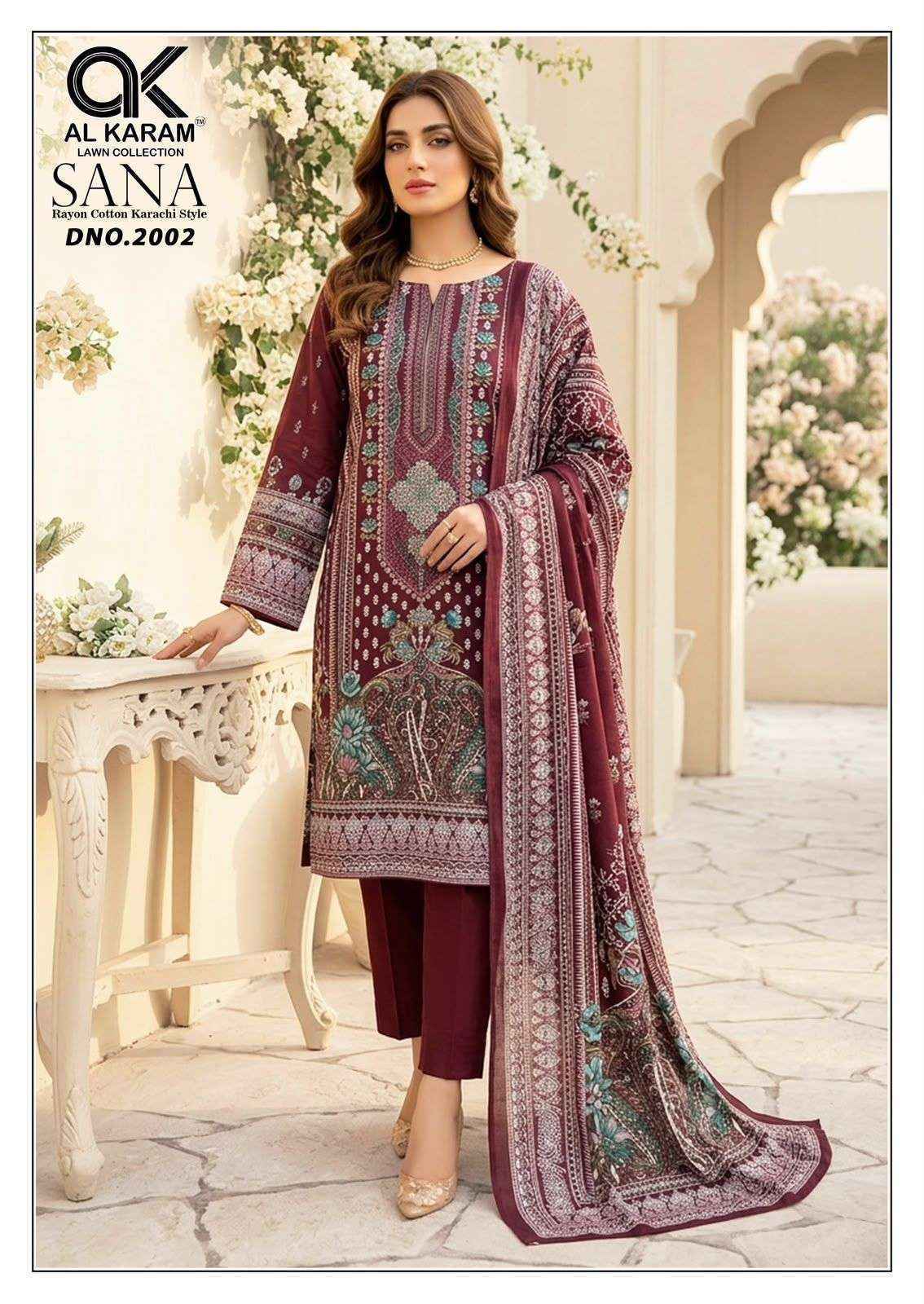 Al Karam Sana Vol 2 Rayon Dress Material, Wholesale Dealer Surat ( 8 pcs Catalogue )