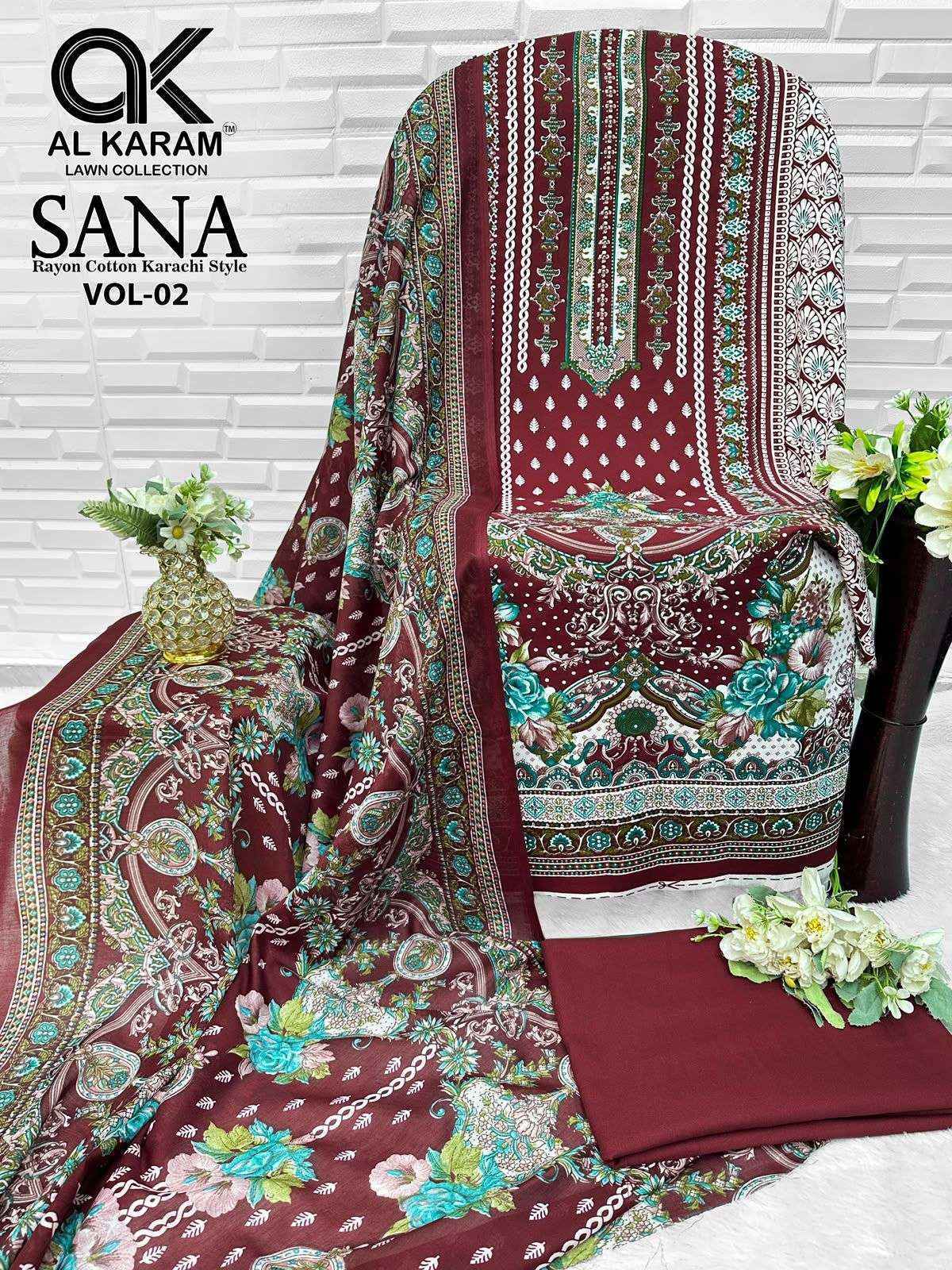 Al Karam Sana Vol 2 Rayon Dress Material, Wholesale Dealer Surat ( 8 pcs Catalogue )