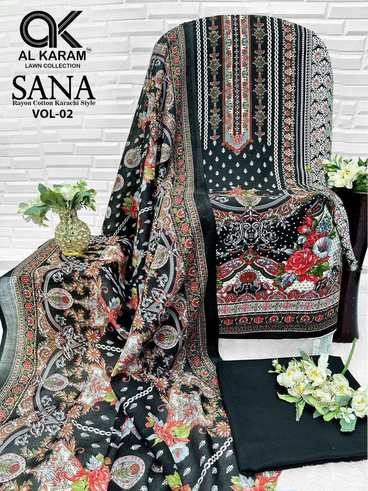 Al Karam Sana Vol 2 Rayon Dress Material, Wholesale Dealer Surat ( 8 pcs Catalogue )
