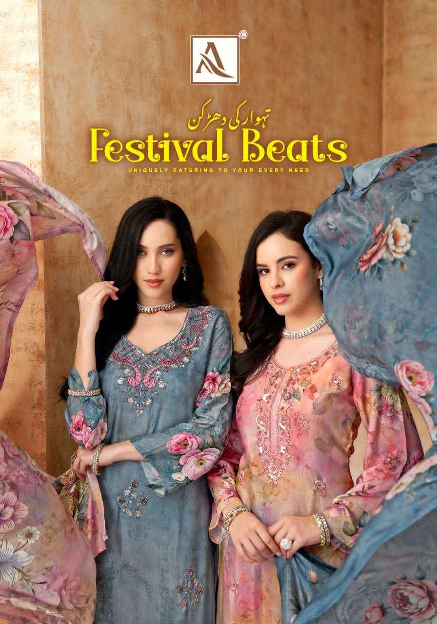Alok Suit Festival Beats Fancy Muslin Salwar Suit _ Surat Wholesale Market Price ( 6 Pcs catalog )
