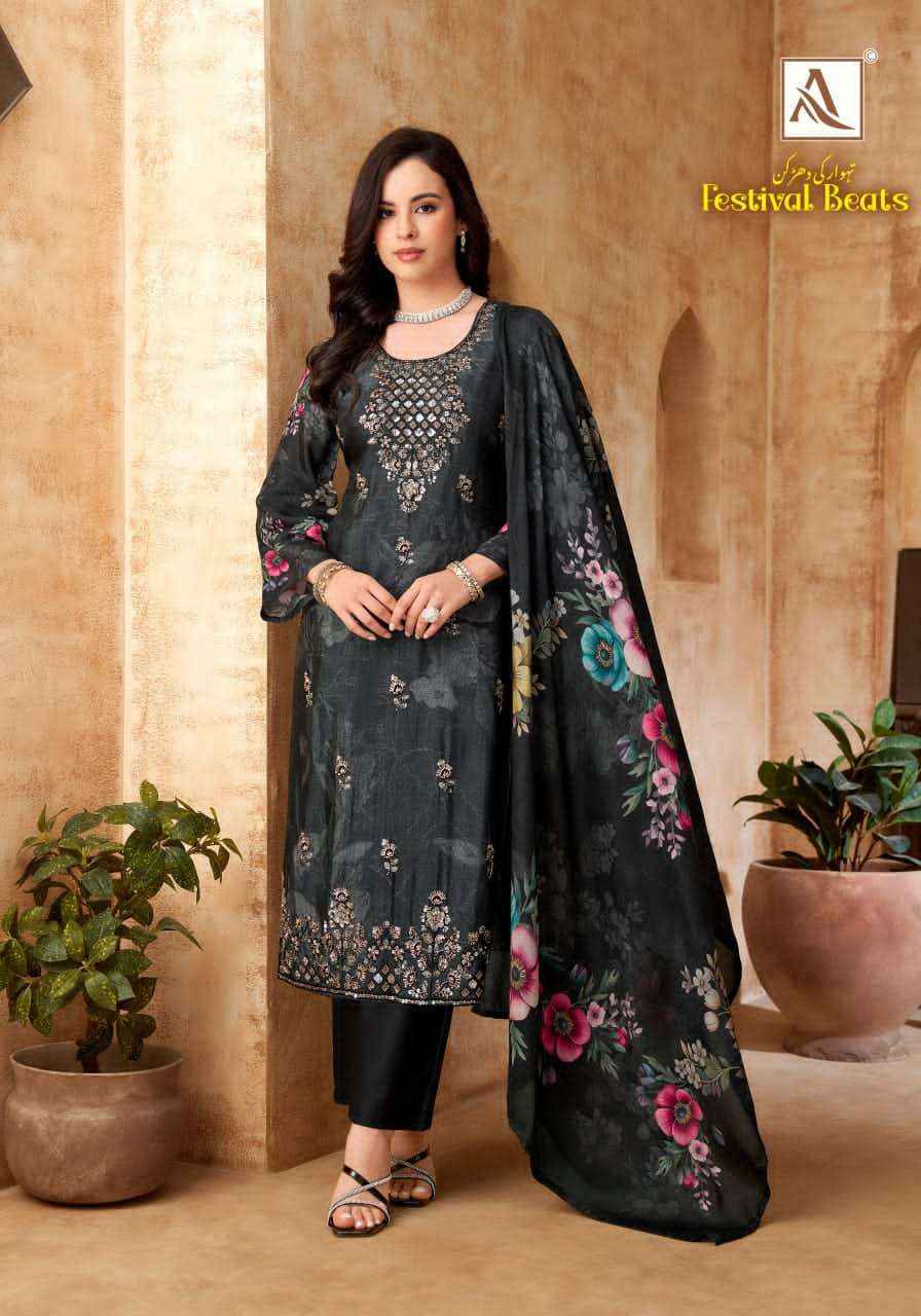Alok Suit Festival Beats Fancy Muslin Salwar Suit _ Surat Wholesale Market Price ( 6 Pcs catalog )